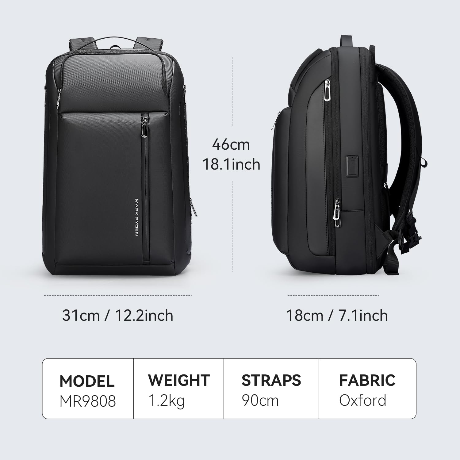 Mark Ryden Expandable 25-35L Waterproof Laptop Backpack for Men with USB Charging Port - Durable 15.6 Inch Computer Backpack for Work, Commute & Travel - Perfect for Business Trips, College Students and Daily Office Use