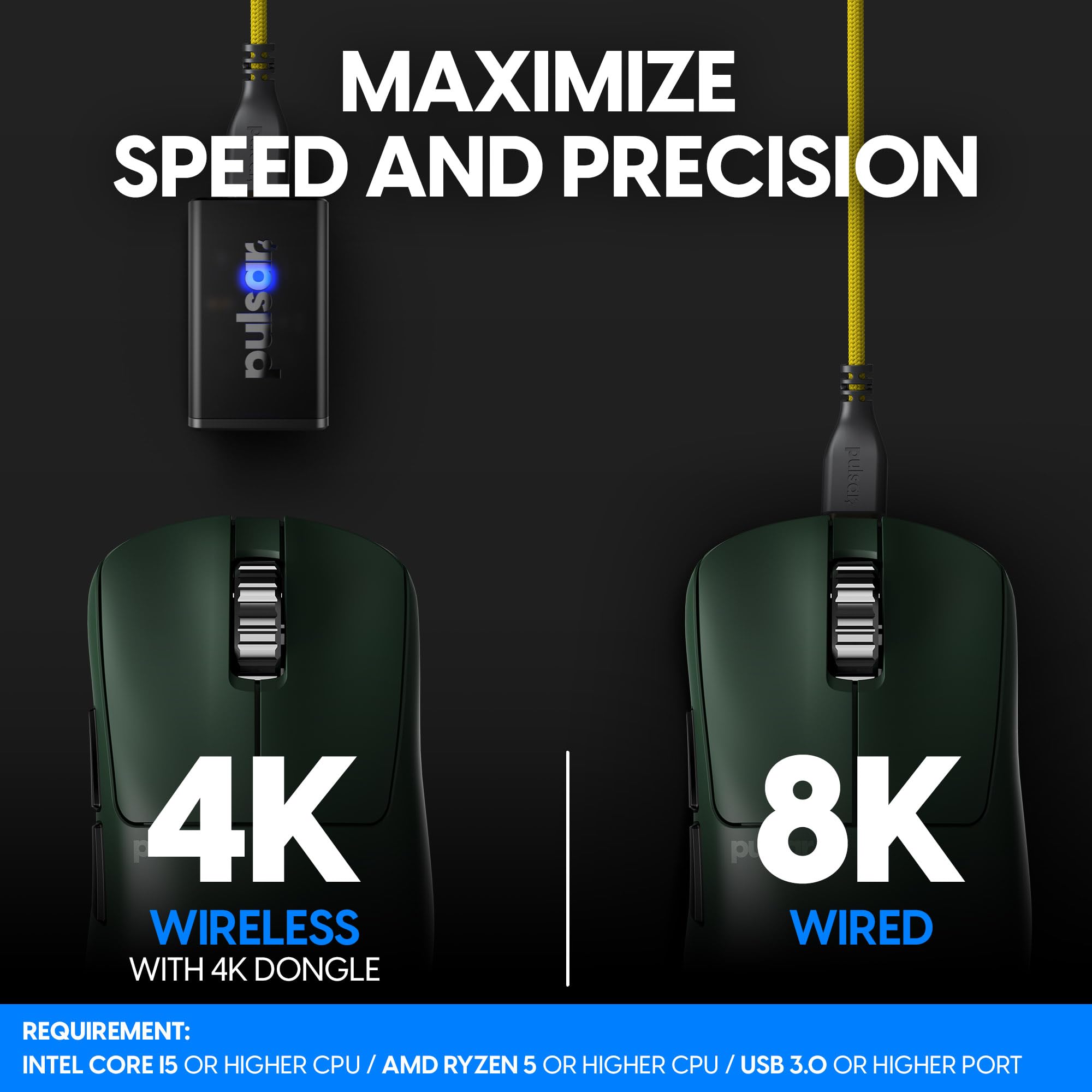 Pulsar Xlite V3 ES Wireless Gaming Mouse - 65g Lightweight, Right-Handed, OLED Display, 4K Dongle, 2.4GHz, 4K/8K Polling Rate, PAW3395 26K DPI Sensor, 100H Battery Life (Green) - Perfect for FPS, MOBA & Esports Gaming
