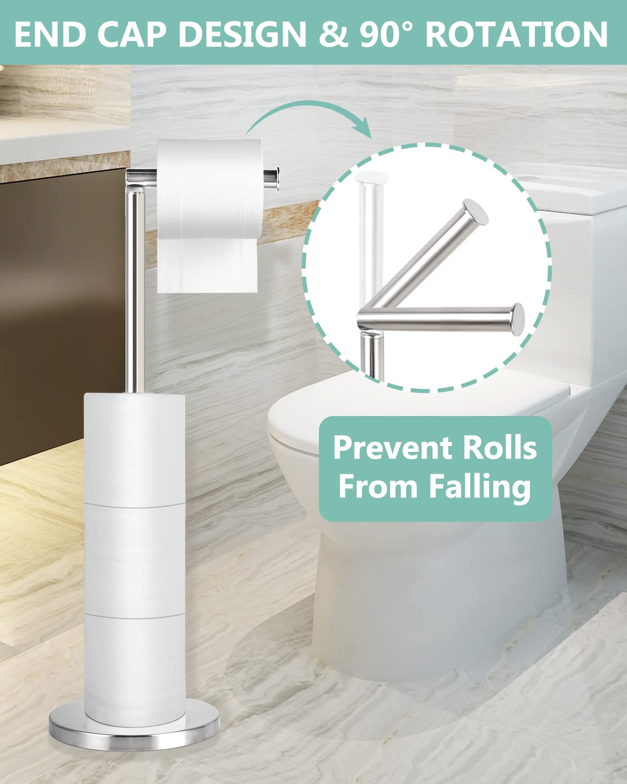 Freestanding Toilet Paper Holder Stand with Storage - Holds 4 Extra Rolls - Chrome Finish Bathroom Organizer by Housen Solutions - Perfect for Bathroom, Vanity, and Guest Room Organization