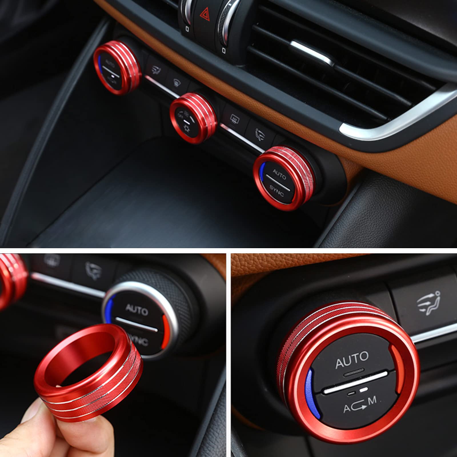 3PCS Car AC Knob Trim & Audio Cover Decorative Rings - Compatible with Alfa Romeo Giulia & Stelvio 2016-2019 Models - Interior Upgrade Accessories for Enhanced Dashboard Style - Perfect for Car Enthusiasts & Customization Lovers
