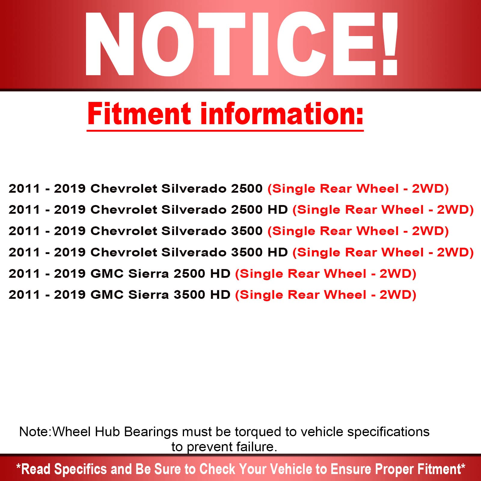 Chevrolet Silverado 2500HD 3500HD & GMC Sierra 2500HD 3500HD Front Wheel Bearing and Hub Assembly - 2WD with ABS, 8-Lug RWD SRW (Single Rear Wheel) - 2-Piece Set - Perfect for Off-Roading, Towing, and Heavy-Duty Truck Maintenance