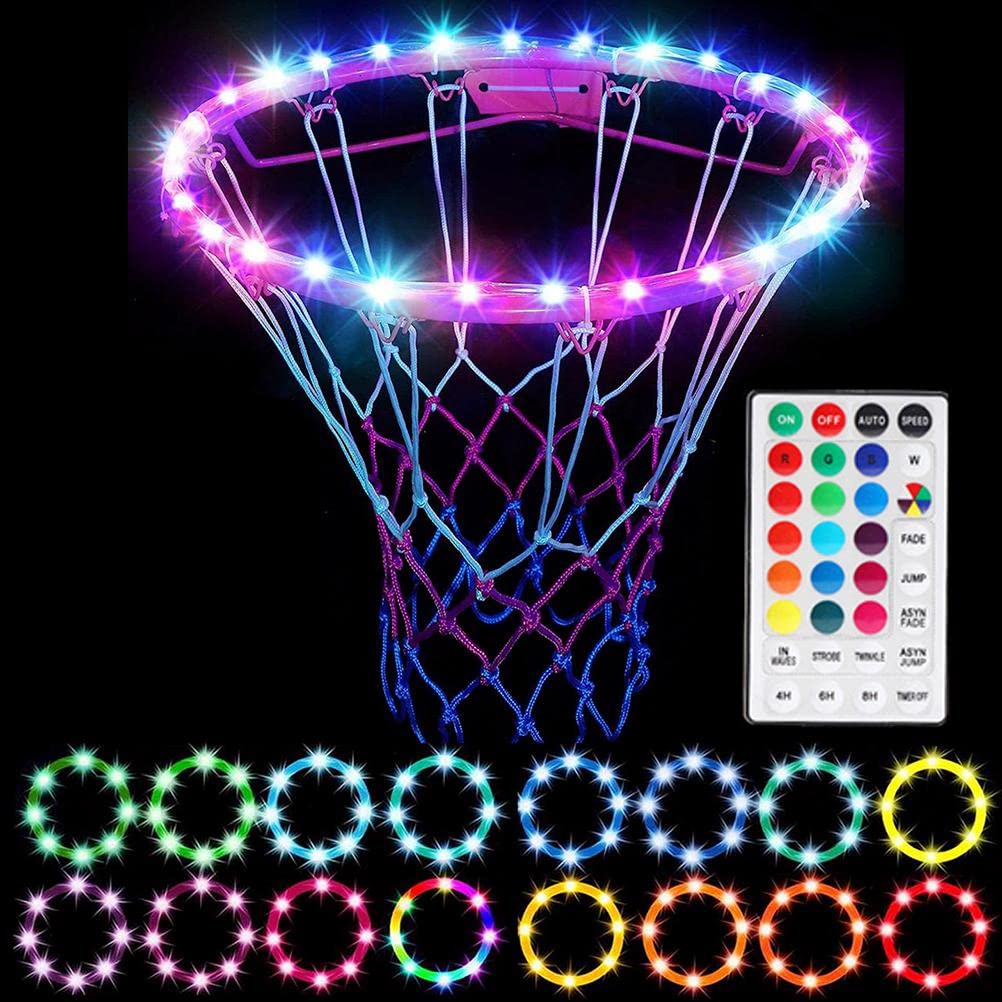 YQkoop LED Basketball Rim Lights - Remote Control LED Hoop Light with 4 Modes & 16 Colors, Waterproof Basketball Accessories for Night Training & Outdoor Play | Perfect for Driveway, Backyard, and Court Basketball Games