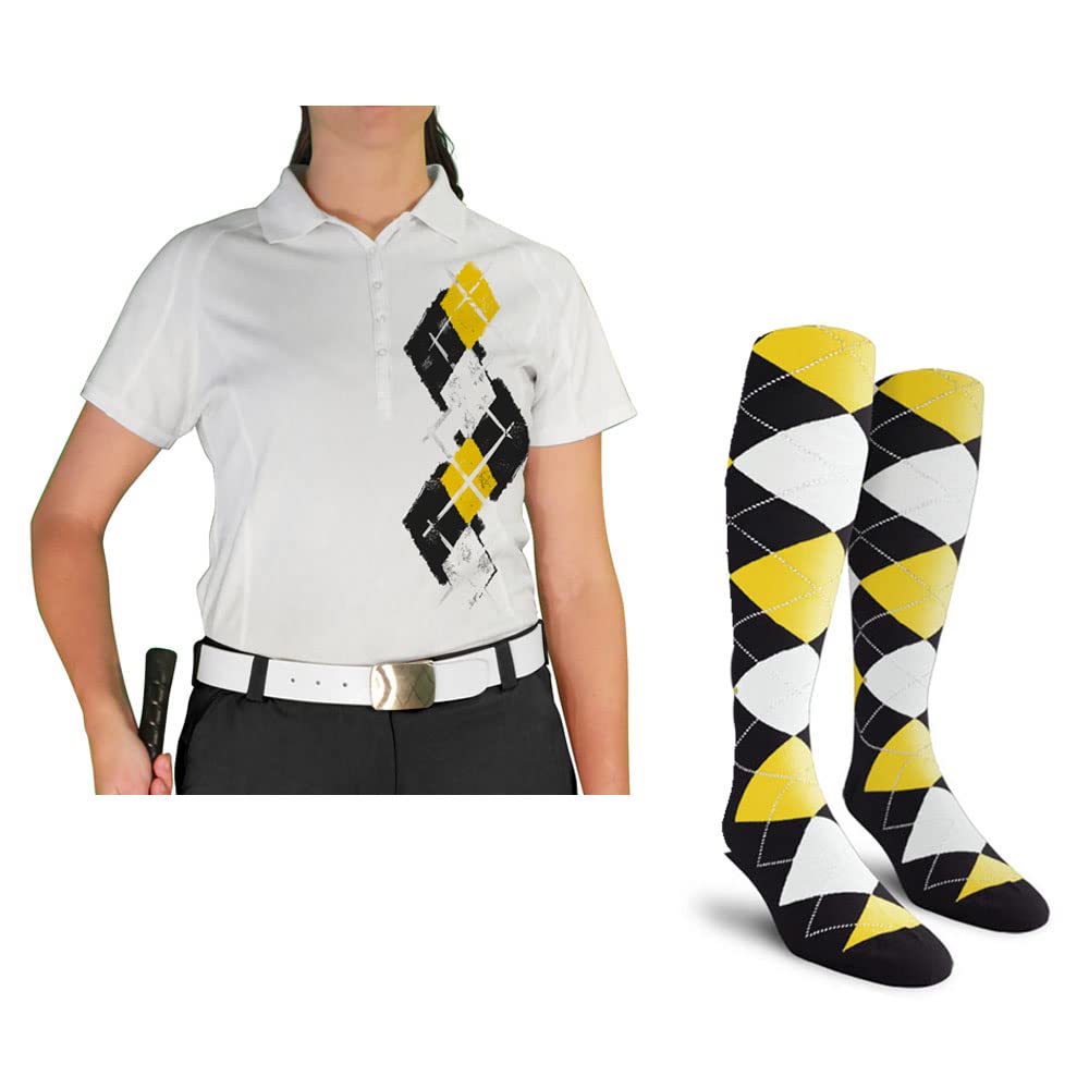 Dry Fit Short Sleeve Graphic Golf Polo Shirt with Socks for Women - Argyle Paradise (4A-4Z) | Moisture-Wicking Performance Top for Golf, Tennis & Casual Wear