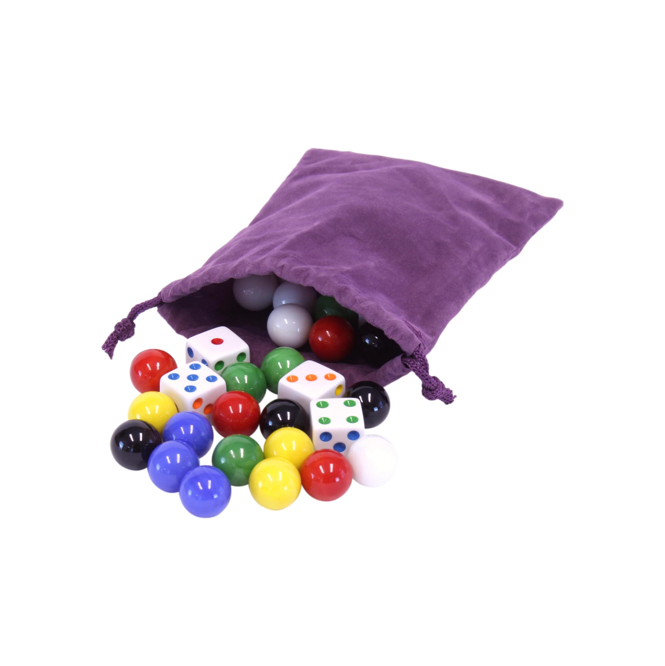 24-Piece Glass Marbles Set (16mm) with 6 Dice - Classic Aggravation Game Supplies for Board Games, Kids Toys & Family Game Night Activities