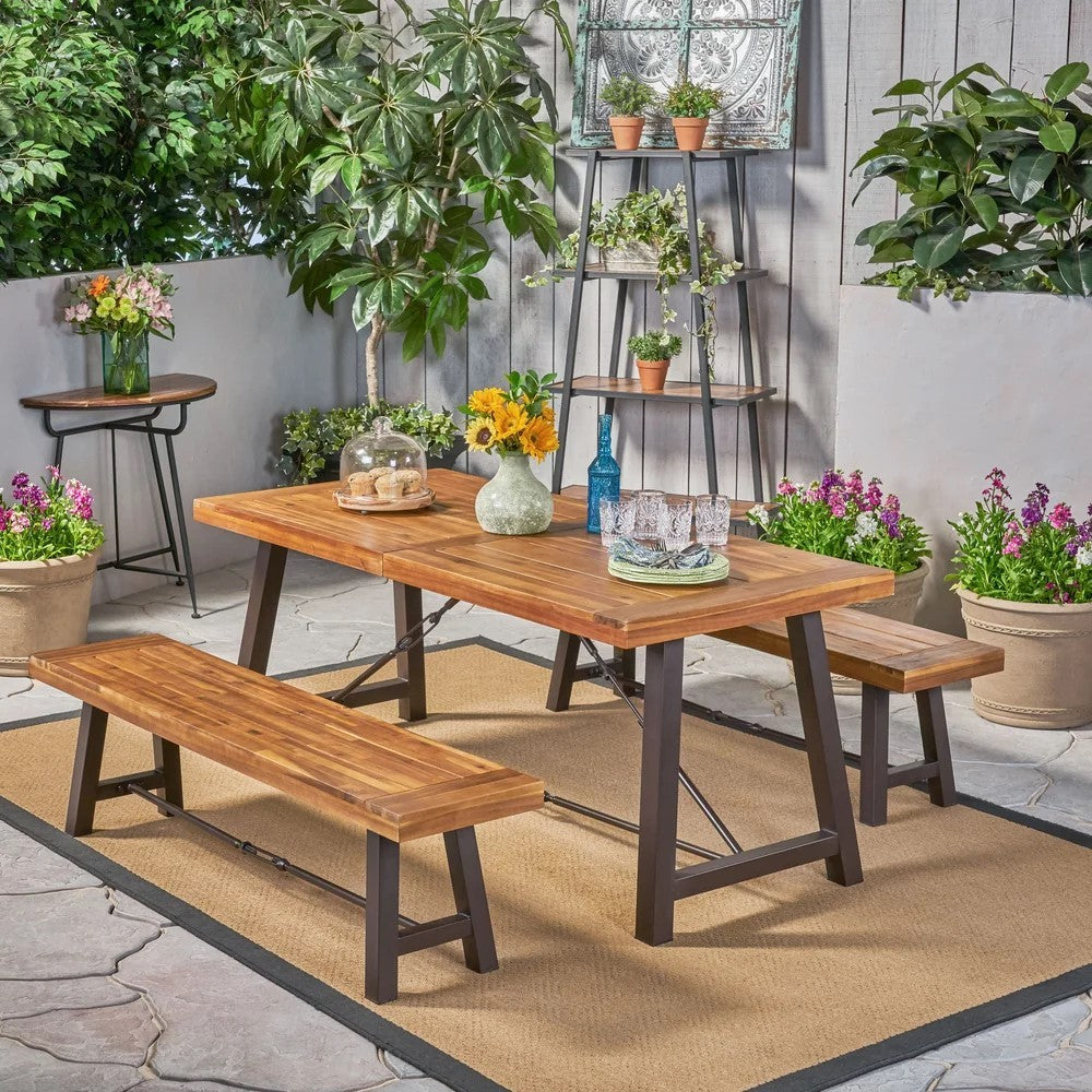 CATRIONA 3-Piece Wooden Outdoor Dining Set - Patio, Garden, Backyard Furniture for Al Fresco Dining & Entertaining