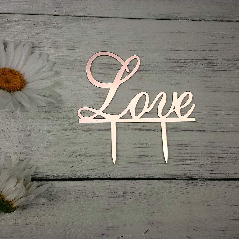Love Cake Topper - Elegant Mirror Rose Gold Acrylic Wedding Cake Decor for Engagement, Bridal Shower, Anniversary, Birthday & Bachelorette Parties | Perfect for Romantic Celebrations & Special Occasions