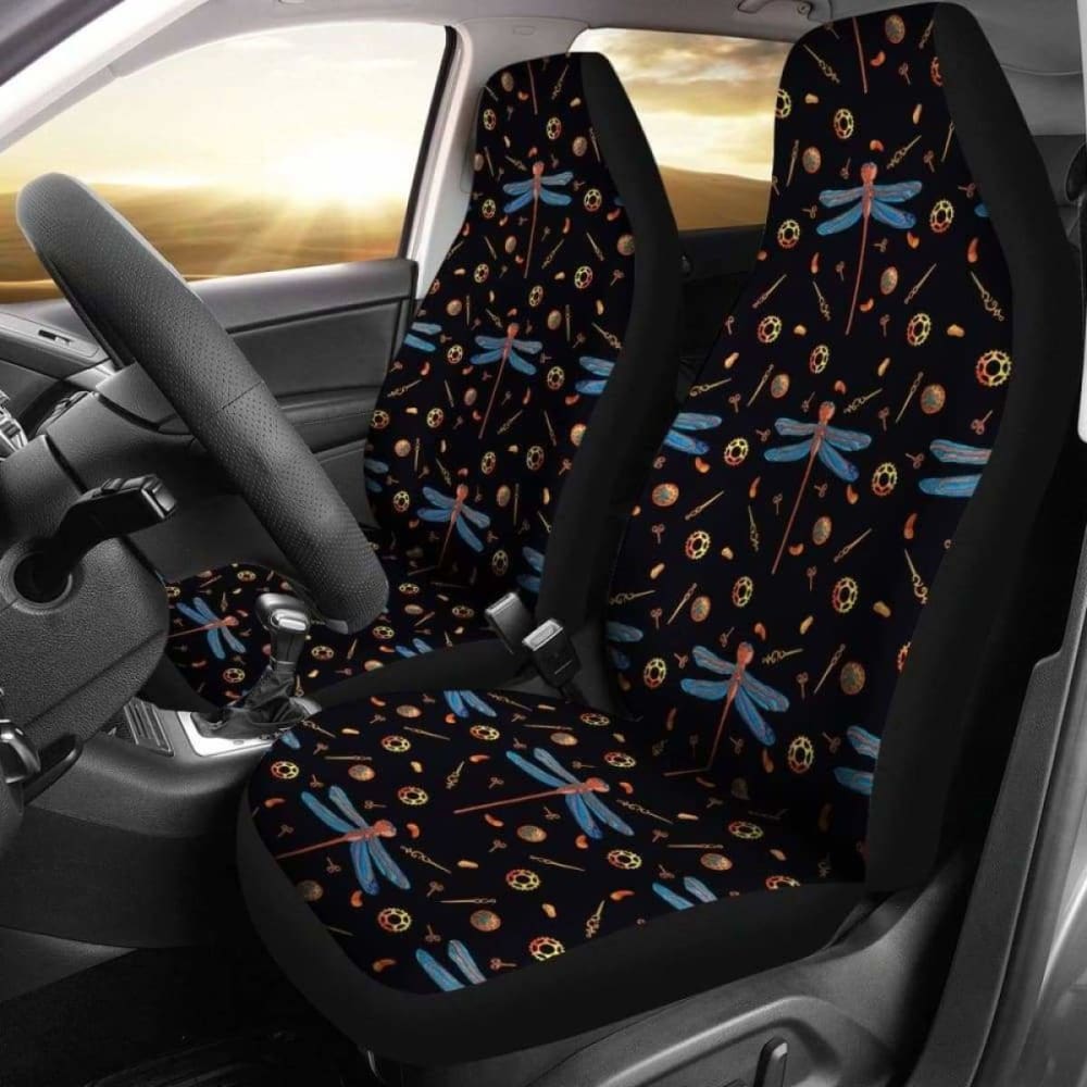 Steampunk Dragonfly Pattern Black Car Seat Covers - Universal Fit Seat Protectors for Cars, SUVs & Trucks - Stylish Interior Upgrade & Scratch Protection for Daily Commute & Road Trips