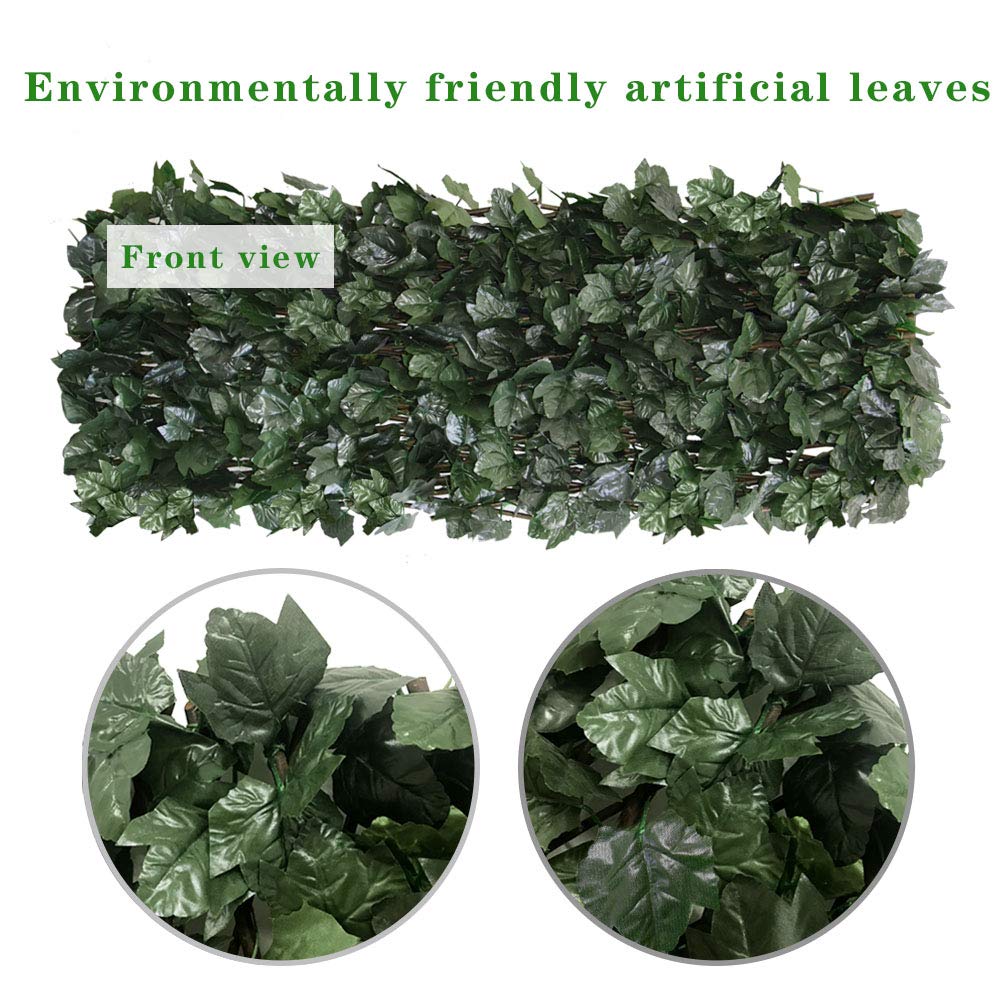 Expandable Artificial Ivy Privacy Fence - Dark Green Faux Maple Leaves Screen for Patio, Balcony, Bedroom & Outdoor Decor | Single-Sided Leaf Panel for Garden, Yard & Home Privacy Protection