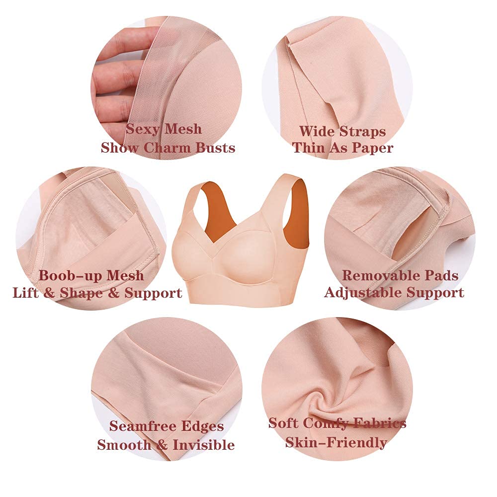 WOWENY Wireless Bras for Women - Comfortable Sleep Bralette, Full Coverage Soft Crop Top Bra, Zero Feel Thin Bustier | Perfect for Yoga, Lounging & Everyday Wear
