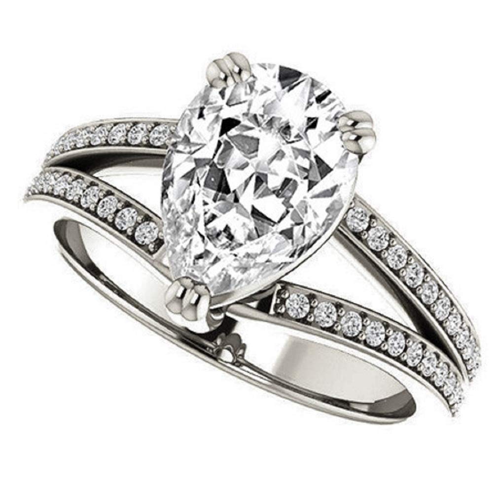 2.10CT Pear Cut VVS1 Colorless Moissanite Split Shank Bridal Ring Set in 925 Sterling Silver - Elegant Engagement & Wedding Rings, Perfect Gift for Her - Ideal for Proposals, Anniversaries, and Special Occasions