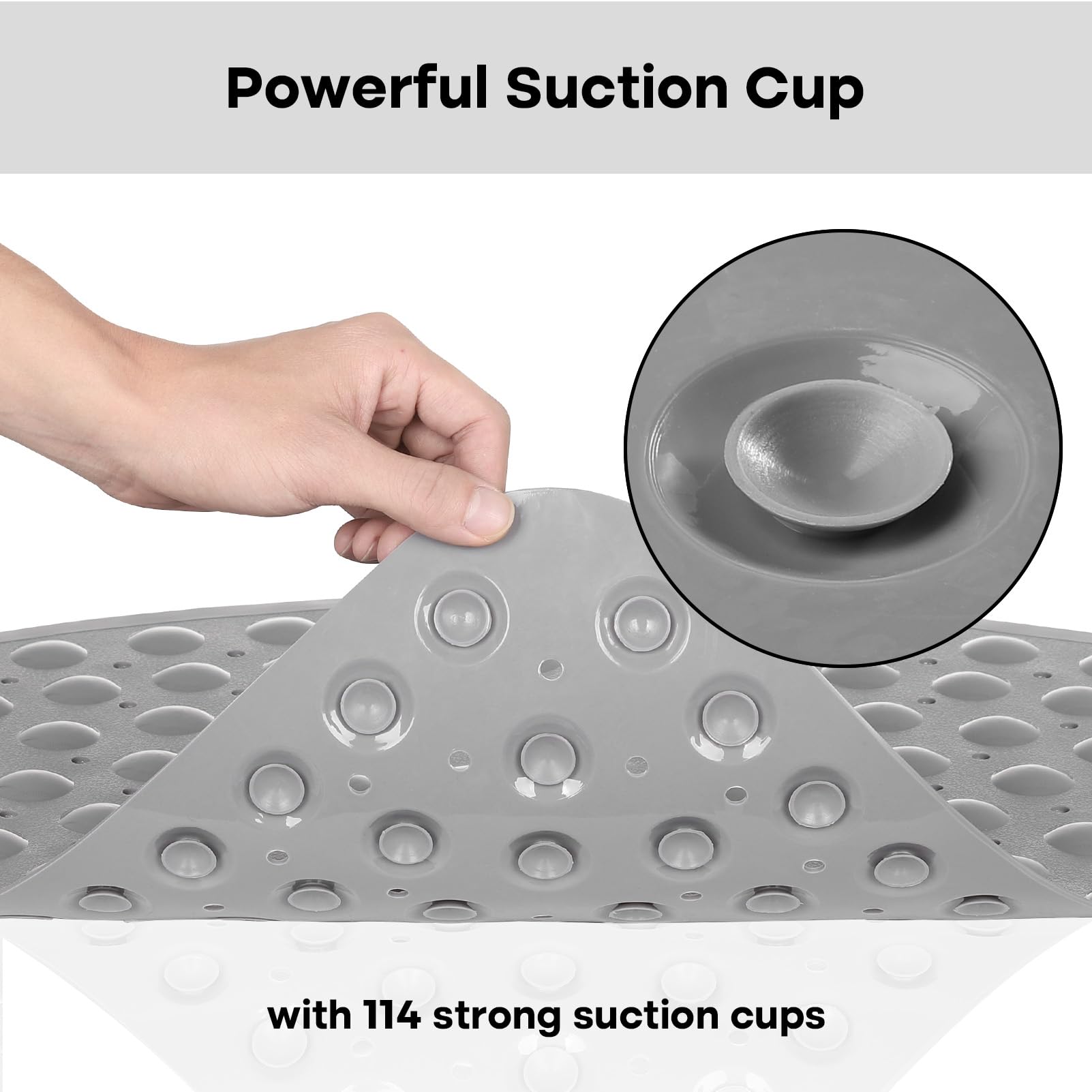 Non-Slip Corner Shower Mat 21x21 Inches - Triangle Bath Mat with Suction Cups for Shower Stall, Machine Washable, Grey - Perfect for Bathroom Safety & Wet Area Protection