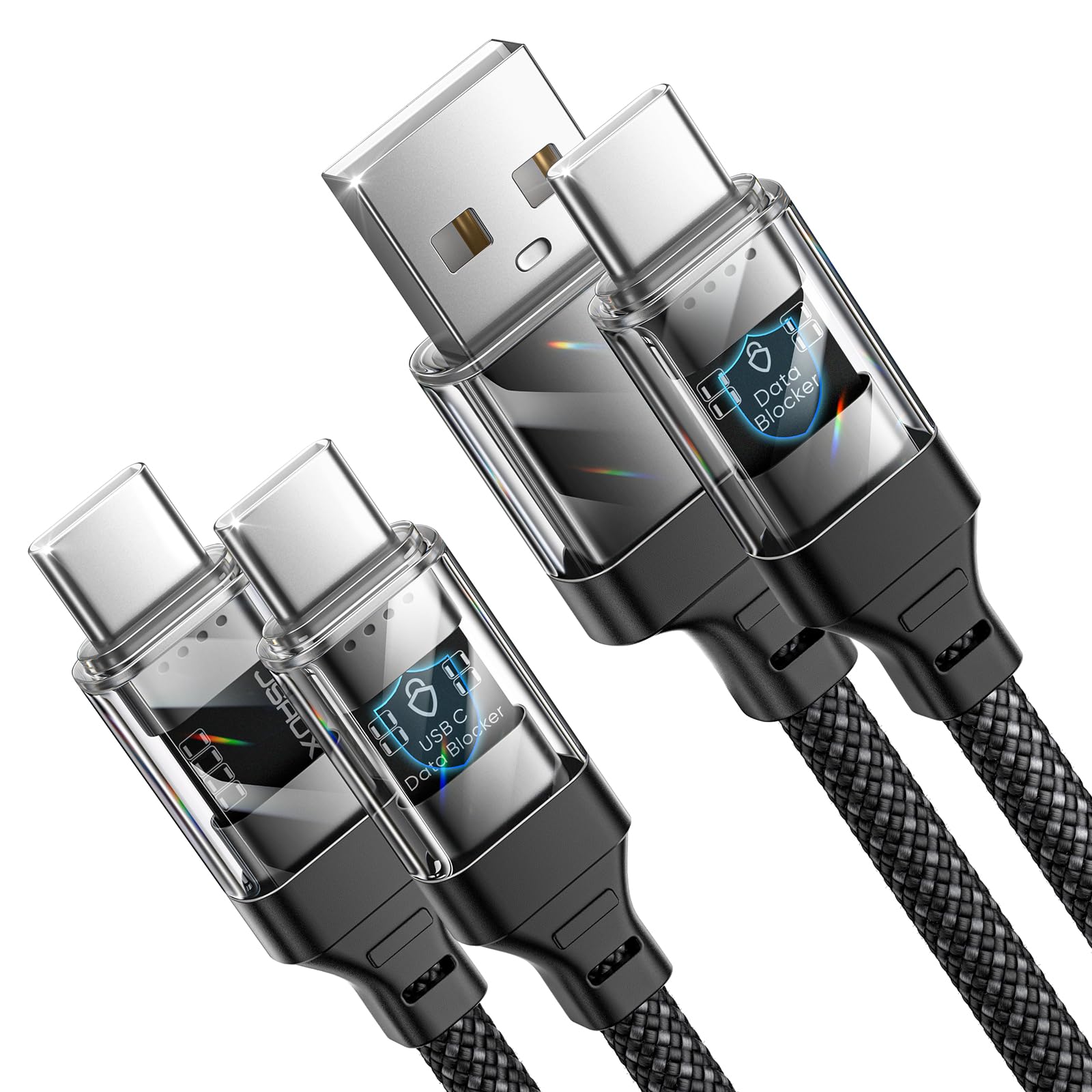 JSAUX 100W USB-C to USB-C & USB-A to USB-C Fast Charging Cable Set (6.6ft) - Dual Charge-Only Data Blocker Cables for iPhone 16/15 Pro Max, Samsung Galaxy S24 - Perfect for Travel, Office & Home Charging Stations