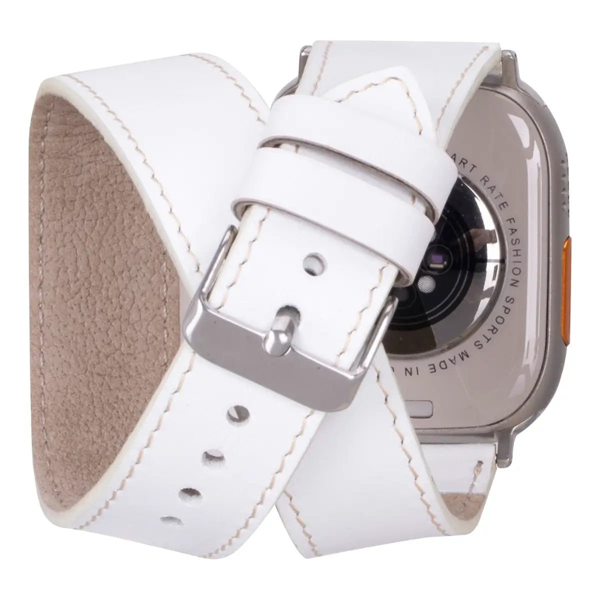 Premium White Leather Double Tour Strap for Apple Watch - Elegant & Durable Replacement Band for Work, Fitness & Everyday Wear