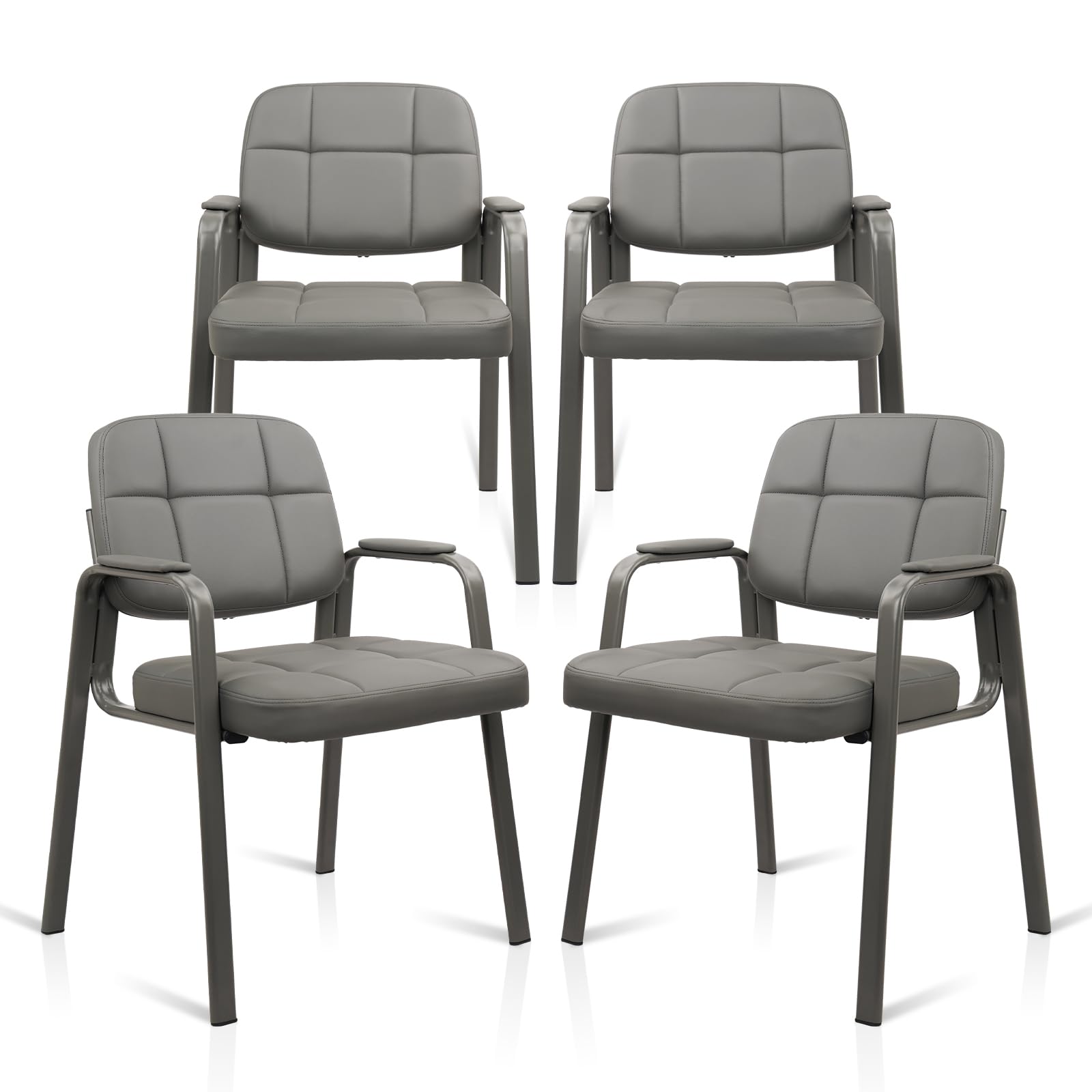 CLATINA 4-Pack Grey Waiting Room Guest Chairs - Bonded Leather Padded Armrests for Office Reception, Conference Rooms & Lobby Seating - Comfortable Visitor Chairs for Hospitals, Hotels and Corporate Waiting Areas