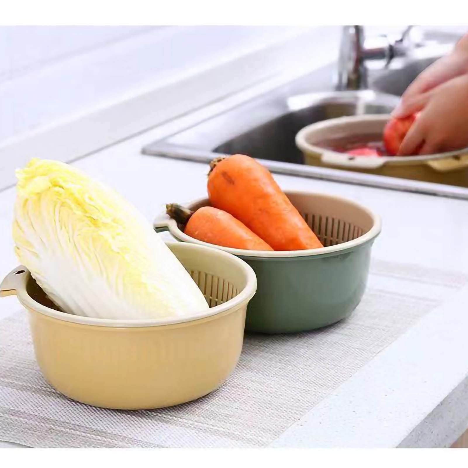 Double-Layered Vegetable and Fruit Washing Basket - Large Kitchen Colander Strainer Bowl Set for Draining Fresh Produce | Perfect for Salad Prep, Berry Washing & Healthy Cooking