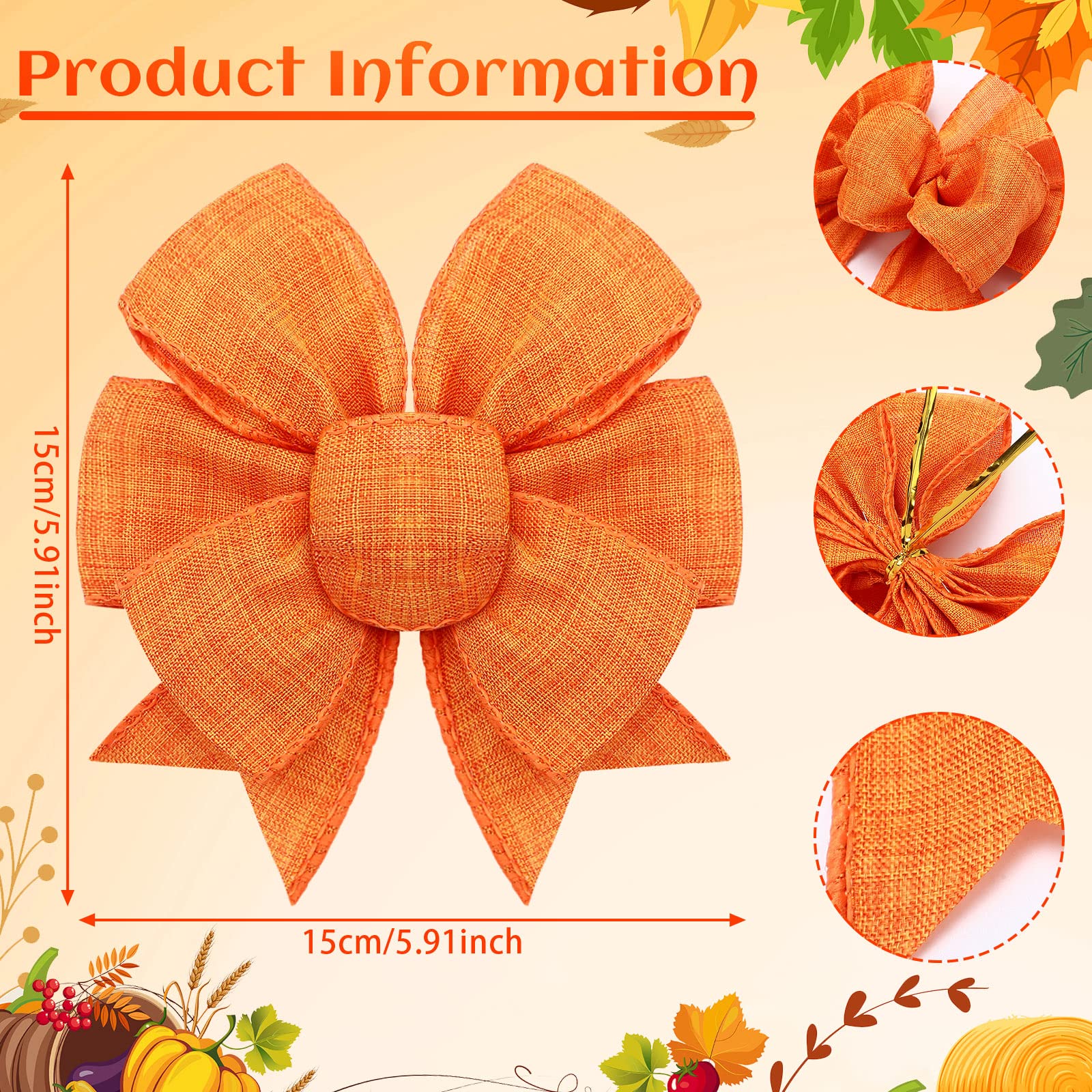 Thanksgiving Fall Wreath Bows - 4pc Burlap Decor for Christmas Tree & Party