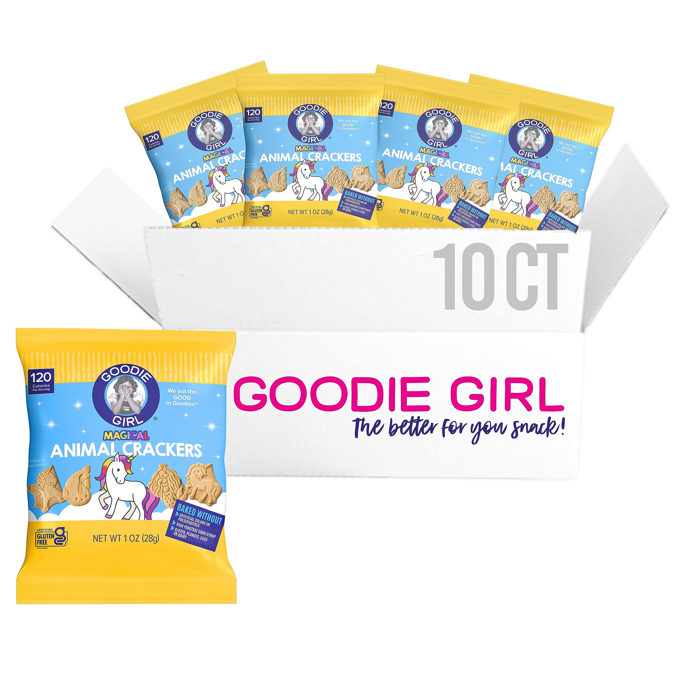 Goodie Girl Gluten Free Animal Crackers Snack Packs - 10 Pack | Vegan, Allergy Friendly (Peanut/Dairy/Egg Free), 120 Calorie per Pack | Perfect for School Lunches, Travel & Healthy Snacking