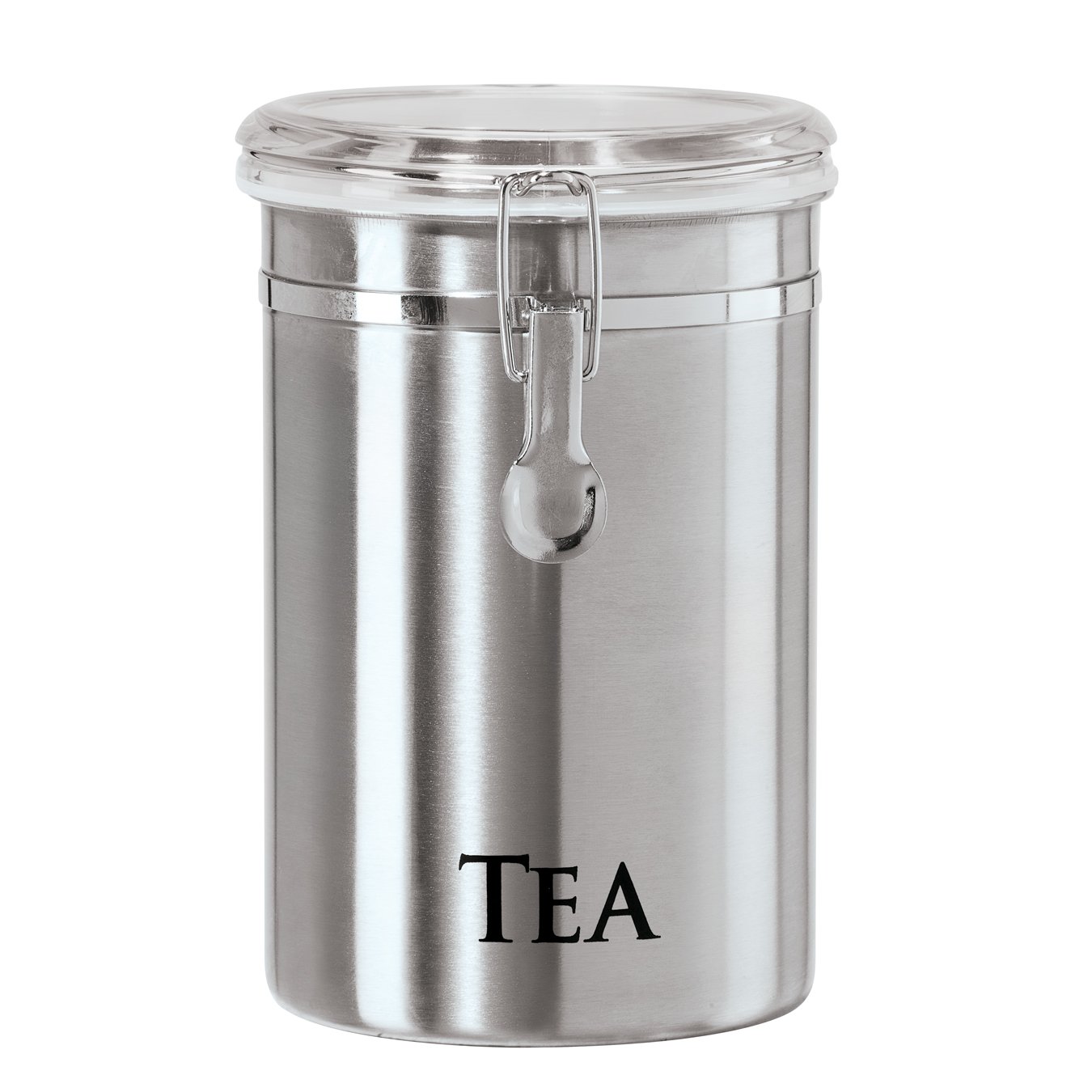 OGGI 62oz Stainless Steel Tea Canister with Airtight Clamp Lid & Clear See-Through Top - Perfect for Loose Tea, Tea Bags, Coffee Beans, Spices & Kitchen Pantry Storage (5