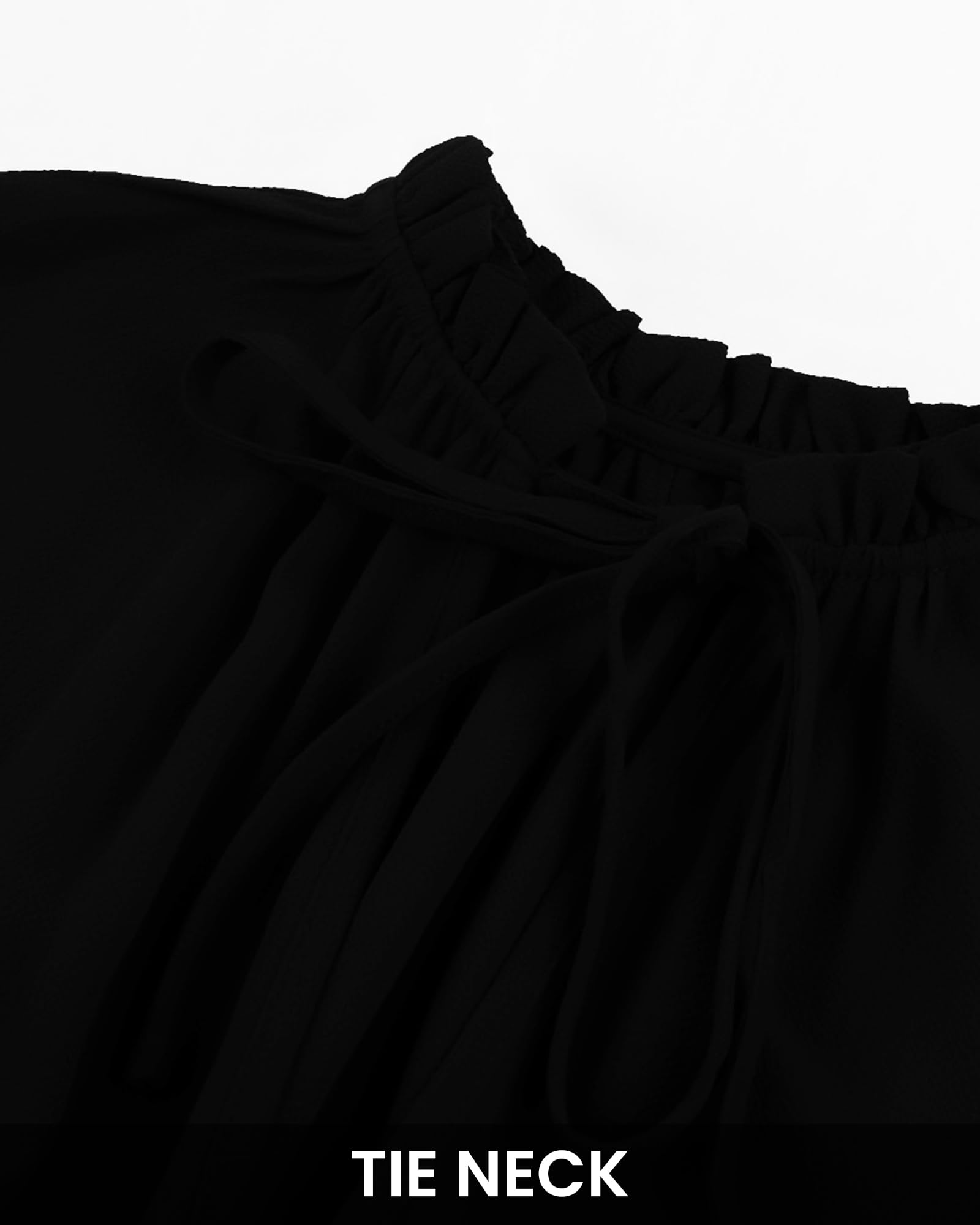 BTFBM Women's Casual Summer Spring Dress 2025 - Tie Neck Long Sleeve High Waist Tiered Ruffle A-Line Swing Tunic Mini Dress for Beach, Party & Daily Wear