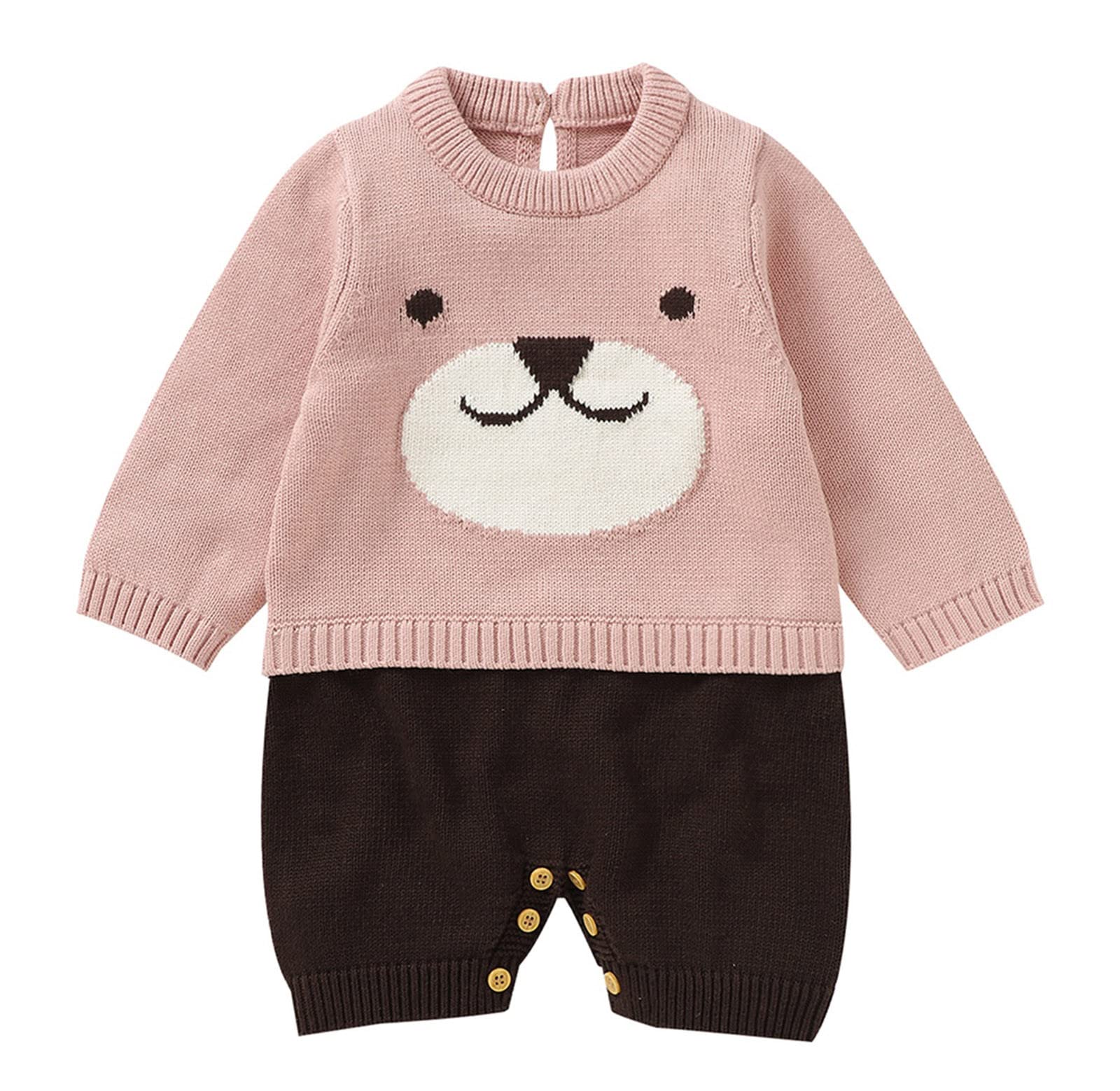 CLOTHBEST Baby Bear Knit Sweater Romper - 0-6 Months Unisex Cotton Jumpsuit | Newborn Infant Outfit for Boys & Girls | Cute Cartoon Animal Costume for Photo Shoots, Birthday Parties & Holiday Dressing