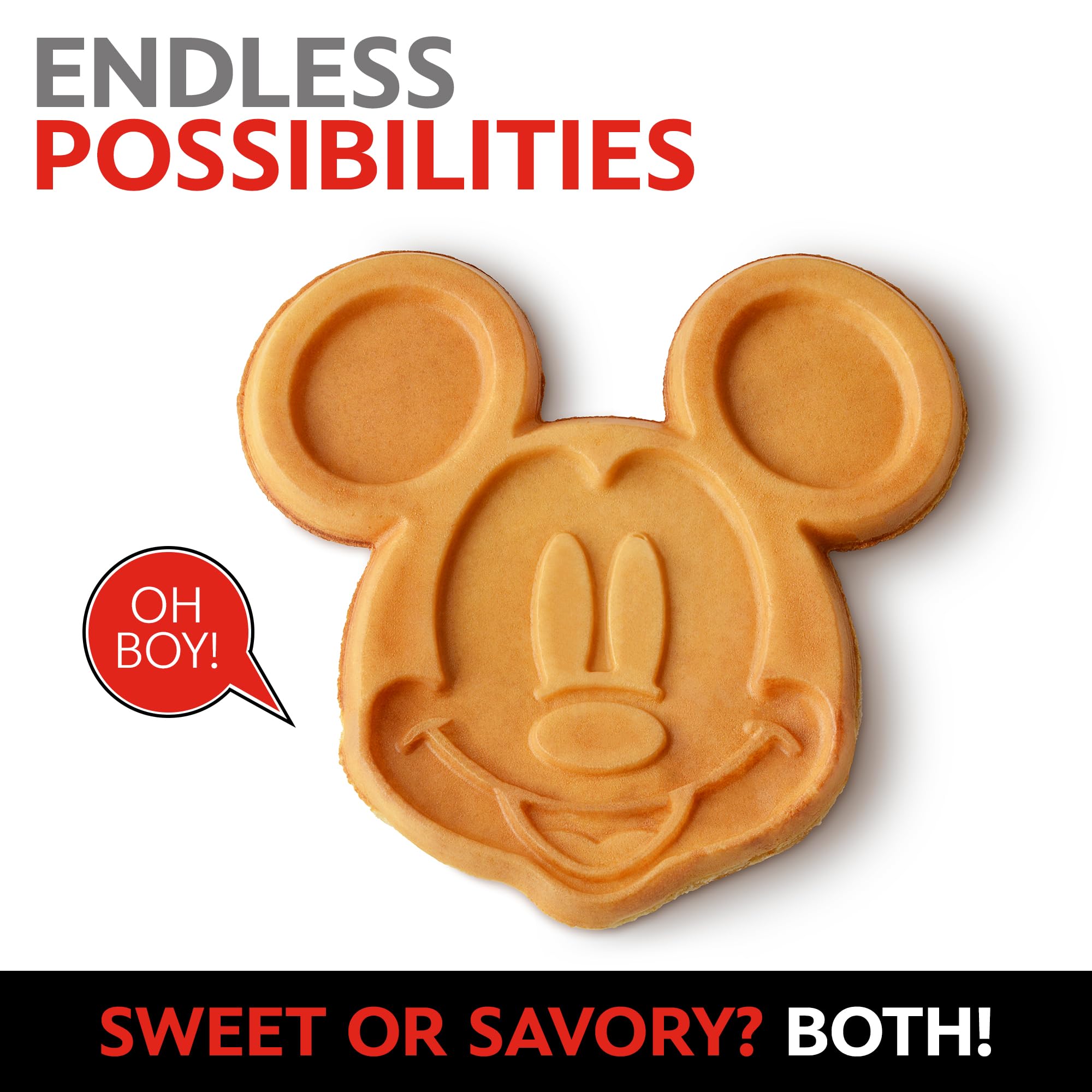 Disney Mickey Mouse 7-Inch Round Waffle Maker - Non-Stick Electric Waffle Iron for Perfect Breakfast, Kids Snacks & Family Brunch (Red)