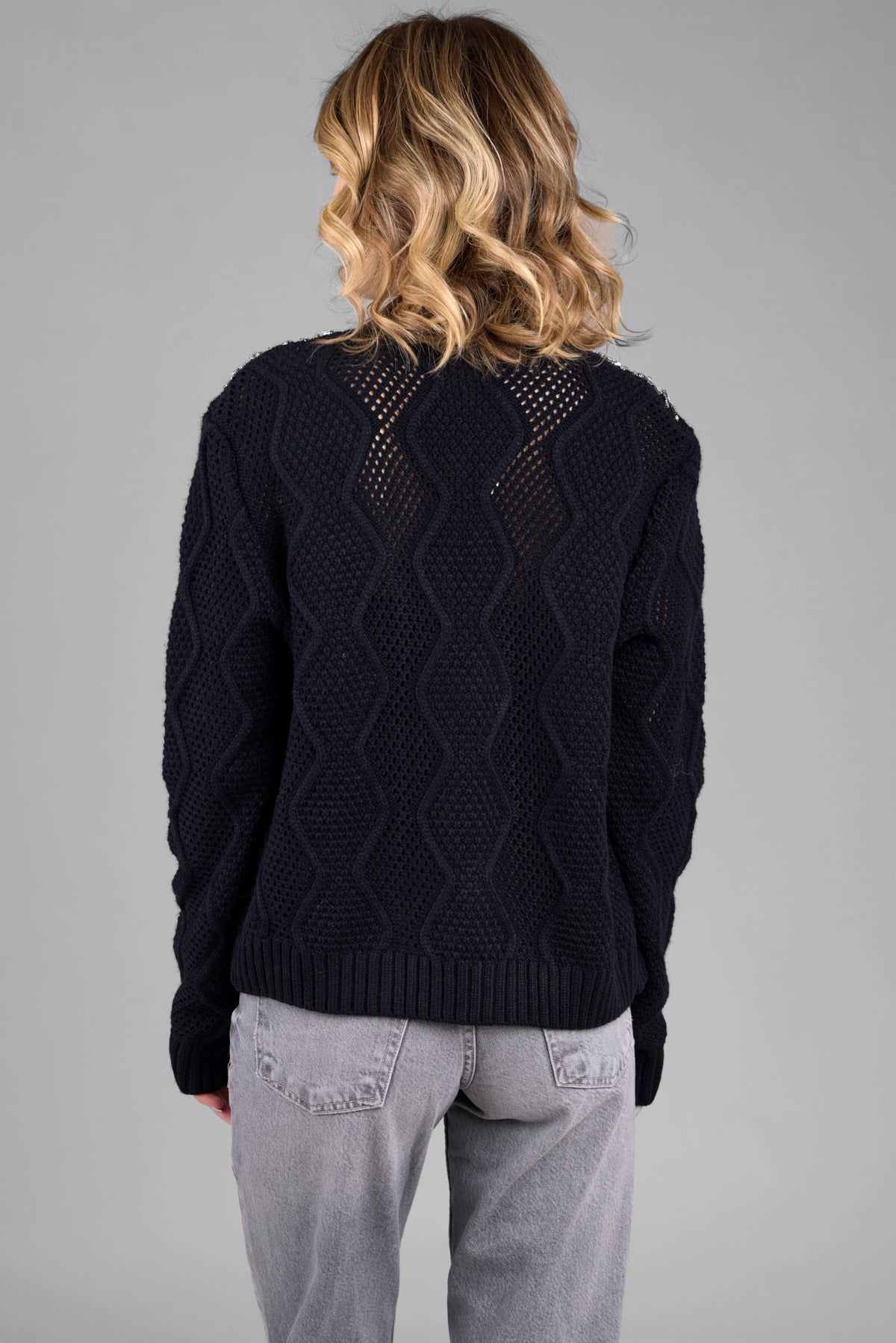 Elegant Jewel Embellished Cardigan for Women - Stylish Knit Sweater with Rhinestone Details | Perfect for Office, Date Night & Special Occasions