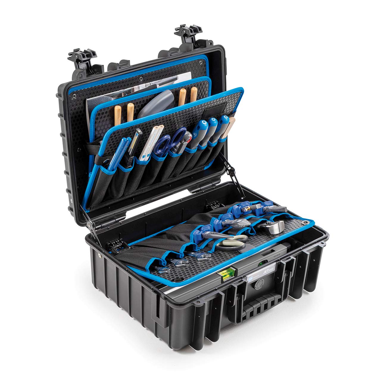 Jet 5000 Heavy Duty Outdoor Tool Case with 5 Pocket Tool Boards - Durable Black Storage Organizer for Camping, Hiking, DIY Projects and Home Improvement Tools