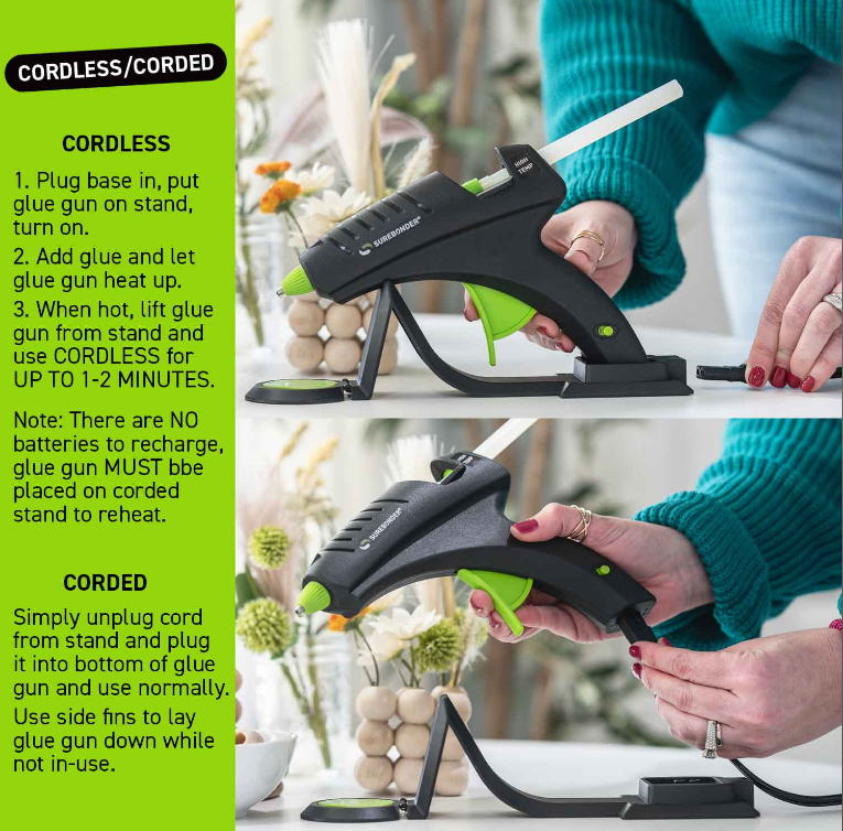 High-Temperature 60W Cordless & Corded Full-Size Glue Gun (CL 800F Specialty Series) - Perfect for DIY Crafts, Home Repairs, and Woodworking Projects