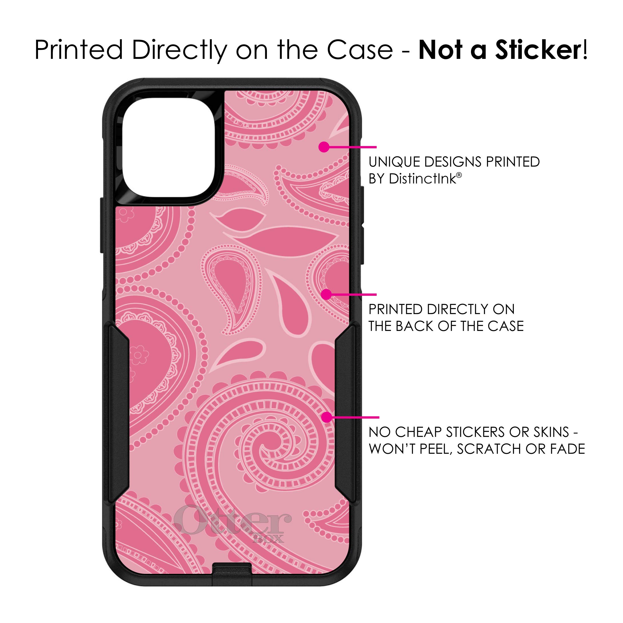 DistinctInk iPhone 11 Pro MAX Case (6.5 Inch) - Shockproof Protective Cover with Pink Paisley Design - Compatible with OtterBox Commuter Series - Perfect for Everyday Use, Travel & Outdoor Activities