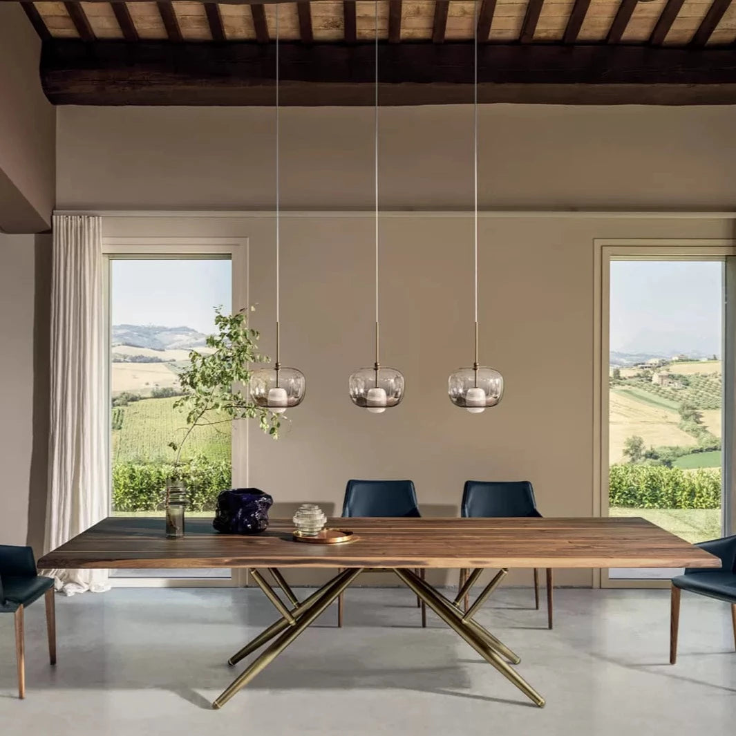 Solid Wood Rectangular Dining Table - Modern Farmhouse Style Bridge Design for Kitchen, Dining Room, or Office Workspace