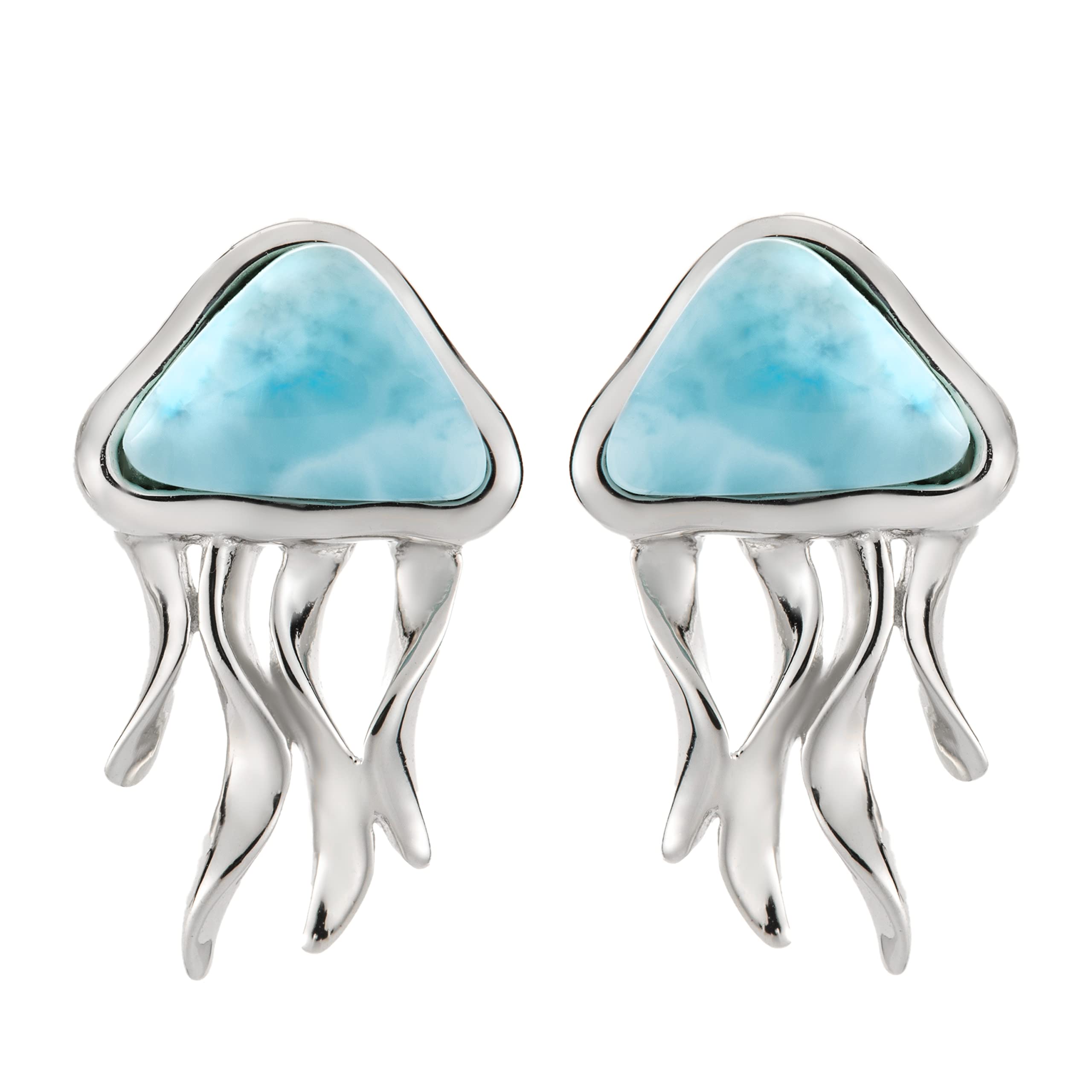925 Sterling Silver Natural Larimar Jellyfish Stud Earrings for Women | Hypoallergenic Nickel-Free Jewelry | Sensitive Skin Safe | Hawaiian Inspired Design | Gift Box Included | Perfect for Beach Vacations, Summer Outfits and Special Occasions