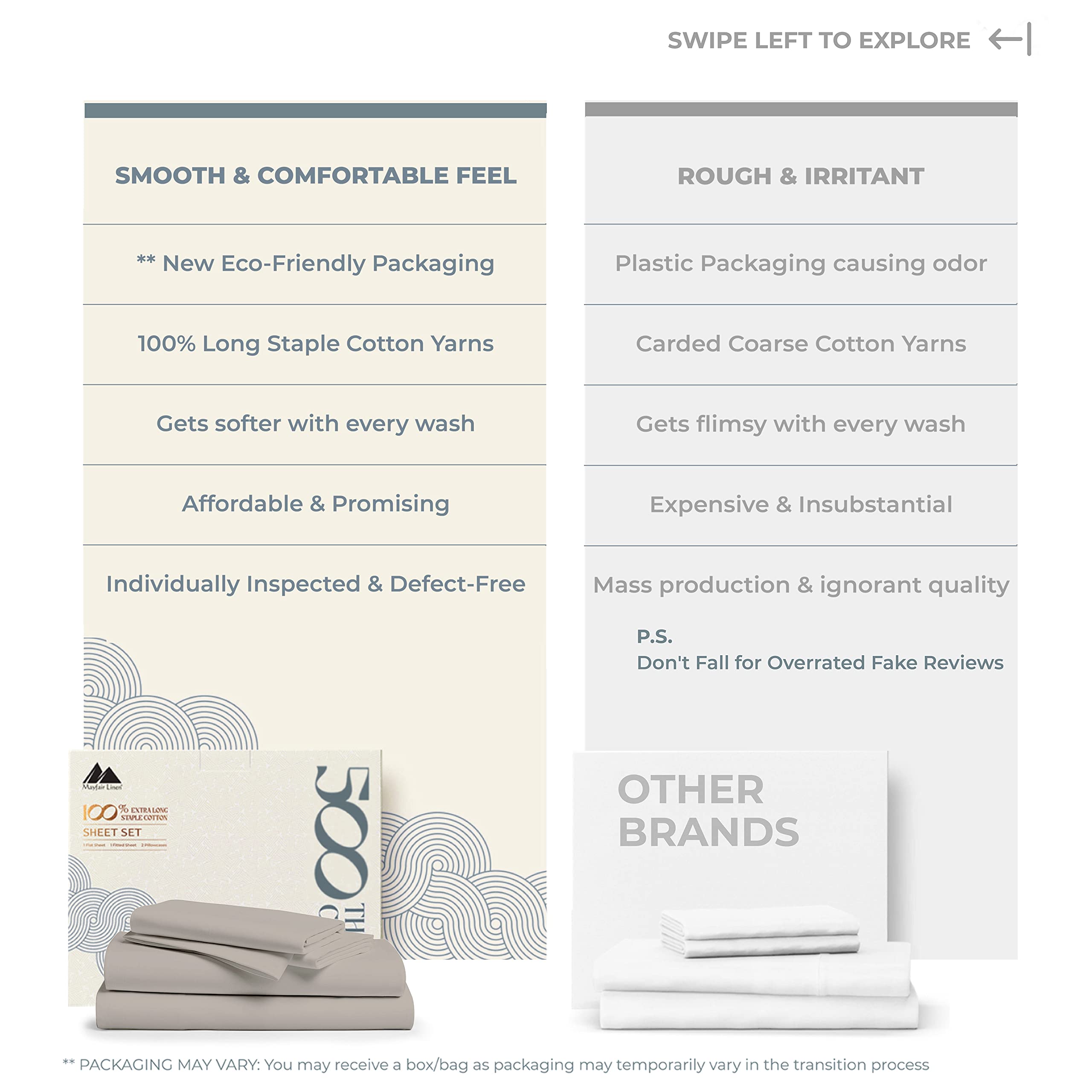 Mayfair Linen 500 Thread Count Twin XL Cotton Sheets - 3 Piece Soft & Cooling Sateen Bed Sheet Set, Hotel-Quality 16