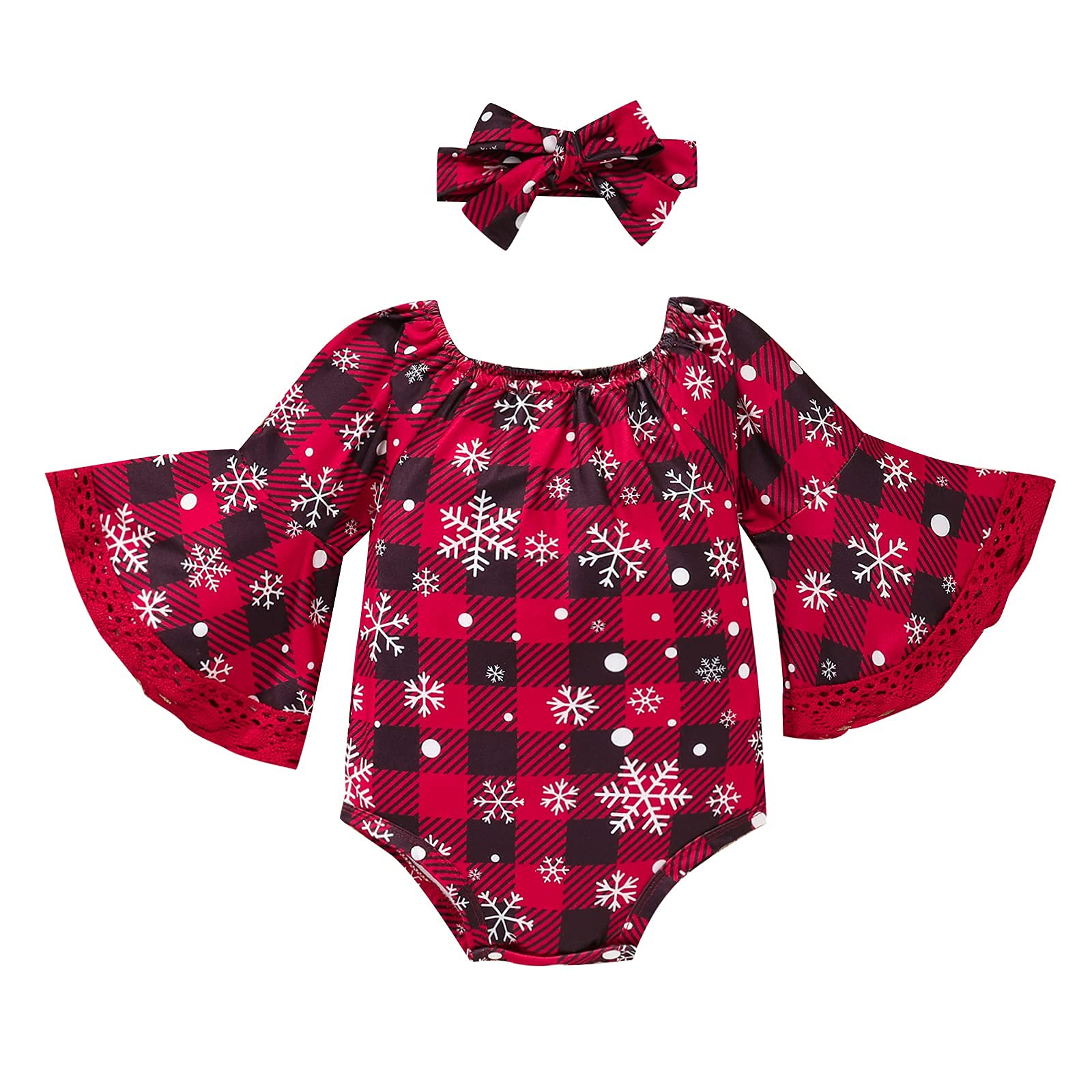 BeQeuewll Newborn Baby Girl Ruffle Long Sleeve Romper Bodysuit - Soft Infant Christmas Outfit for Fall & Winter - Perfect for Holiday Photos, Family Gatherings & Cozy Winter Wear