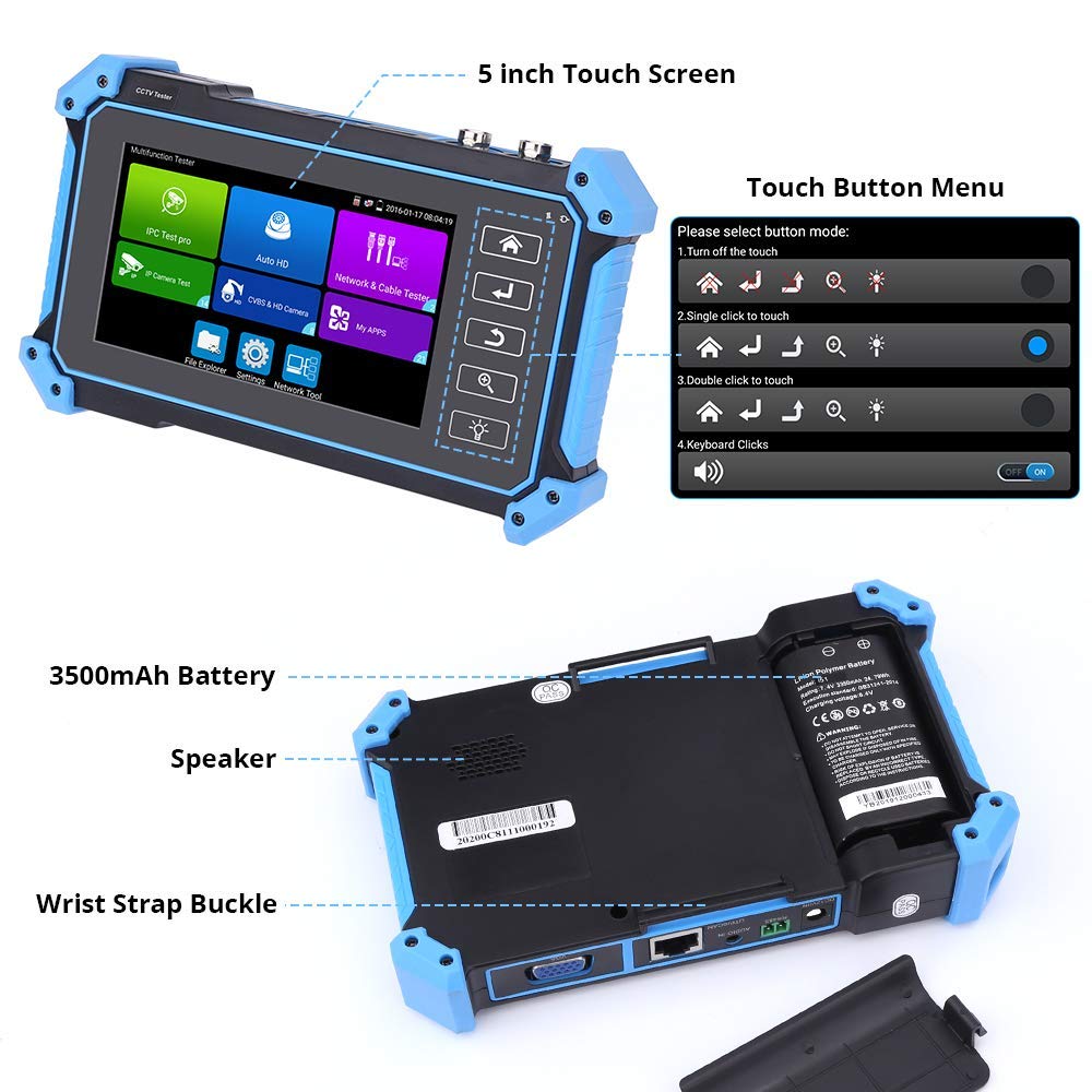 5 in 1 CCTV Camera Tester - Multifunctional IP & Coaxial HD Monitor for TVI/CVI/AHD/SDI Cameras with POE & HDMI Input - 5200PLUS Model - Perfect for Security System Installation & Maintenance