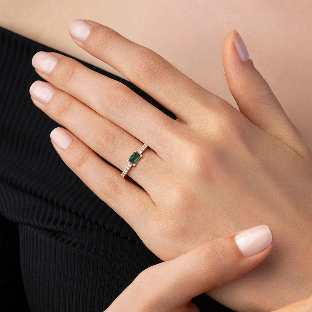Lab Grown Emerald and Diamond Promise Ring for Women - Ethical & Affordable Engagement Jewelry - Perfect for Proposals, Anniversaries, and Special Occasions