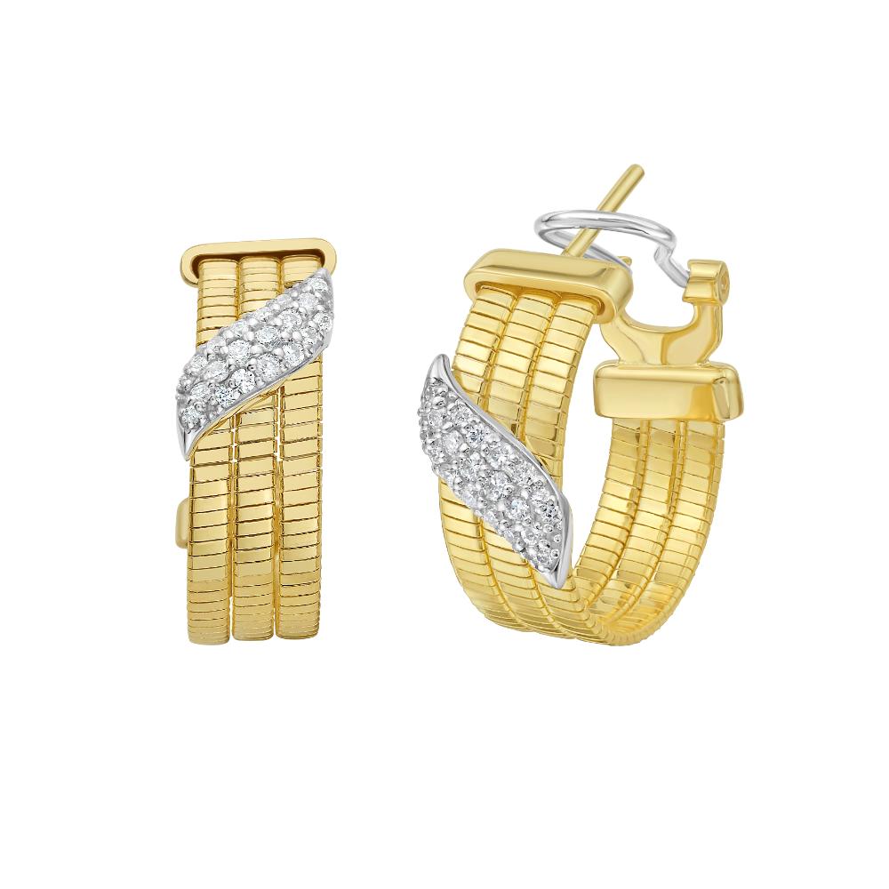 14K Gold 0.33ct Diamond Omega Hoop Earrings for Women - Elegant Dangle Hoop Earrings for Wedding, Party & Everyday Wear