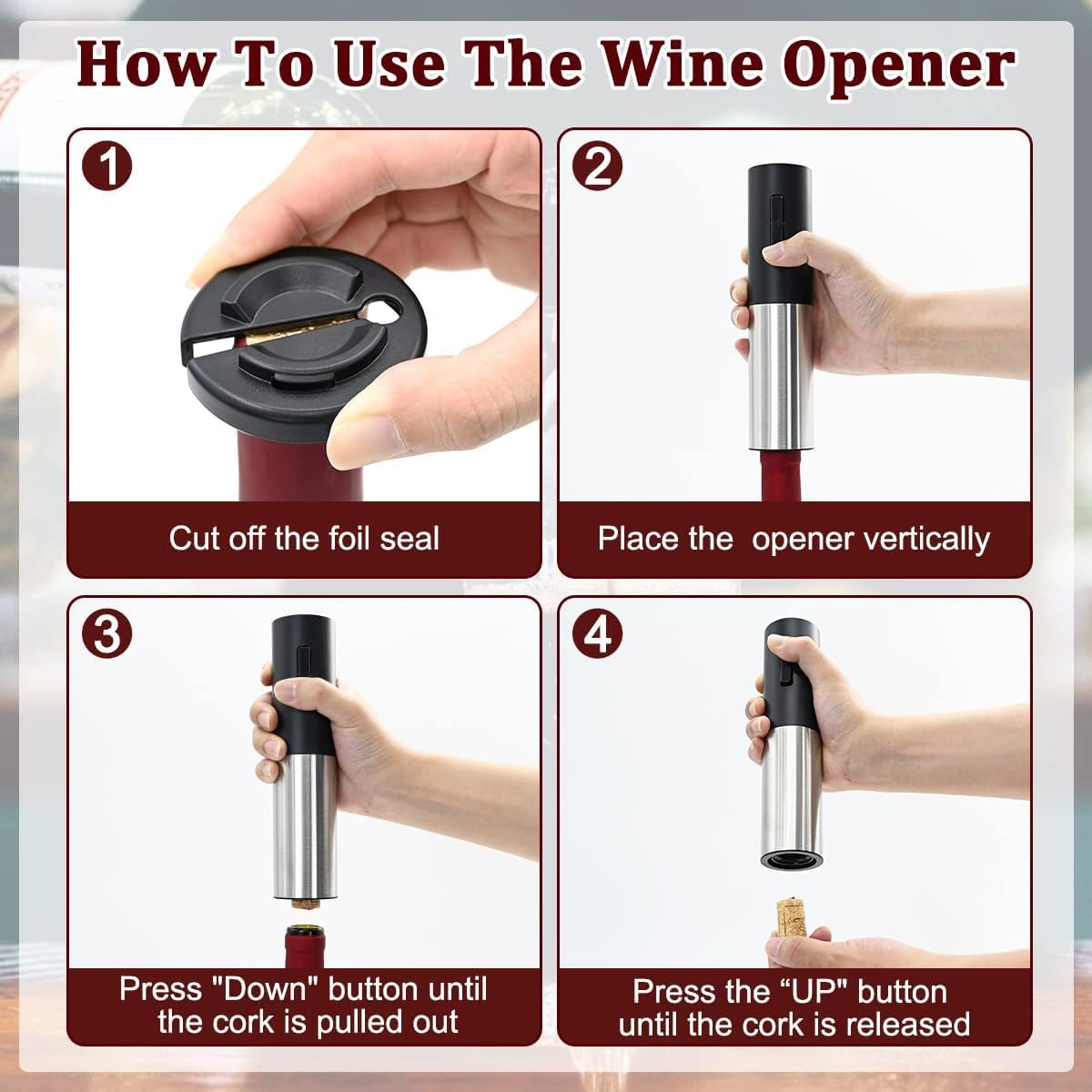 Rechargeable Electric Wine Bottle Opener - Automatic Wine Opener with Foil Cutter, Stainless Steel Charging Model - Perfect Wine Gift for Home, Parties & Restaurants