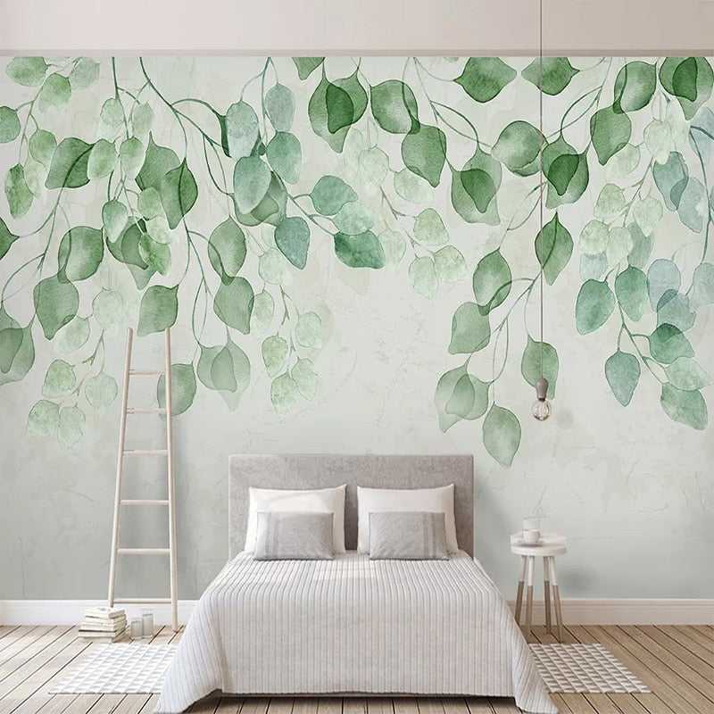 Whispering Foliage Green Leaves Wallpaper - Nature Inspired Peel & Stick Wall Mural for Bedroom, Living Room & Nursery Decor