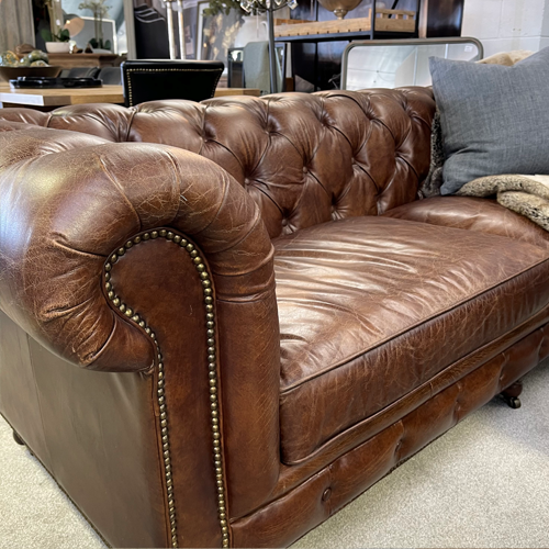 Halo Kensington Leather Chesterfield Sofa - 3 Seater Vintage Cigar Brown Sofa for Living Room, Office & Library | Genuine Leather Couch with Classic Tufted Design