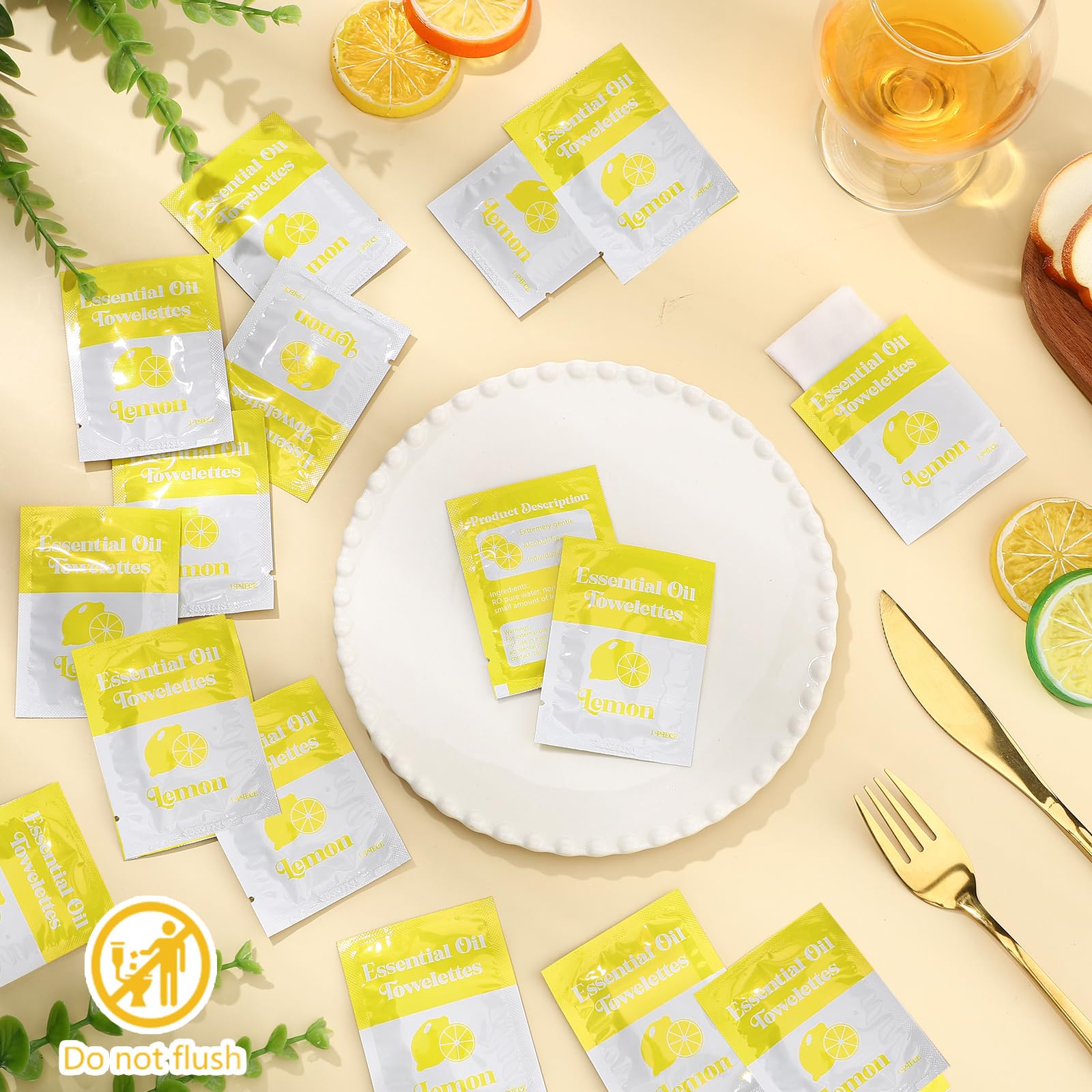 200 Pcs Lemon Scented Wet Wipes - Individually Wrapped Moist Towelettes with Essential Oils | Bulk Disposable Hand Wipes for Travel, Camping & Backpacking | Gentle for Sensitive Skin | Perfect for On-the-Go Hygiene, Baby Care & Outdoor Adventures