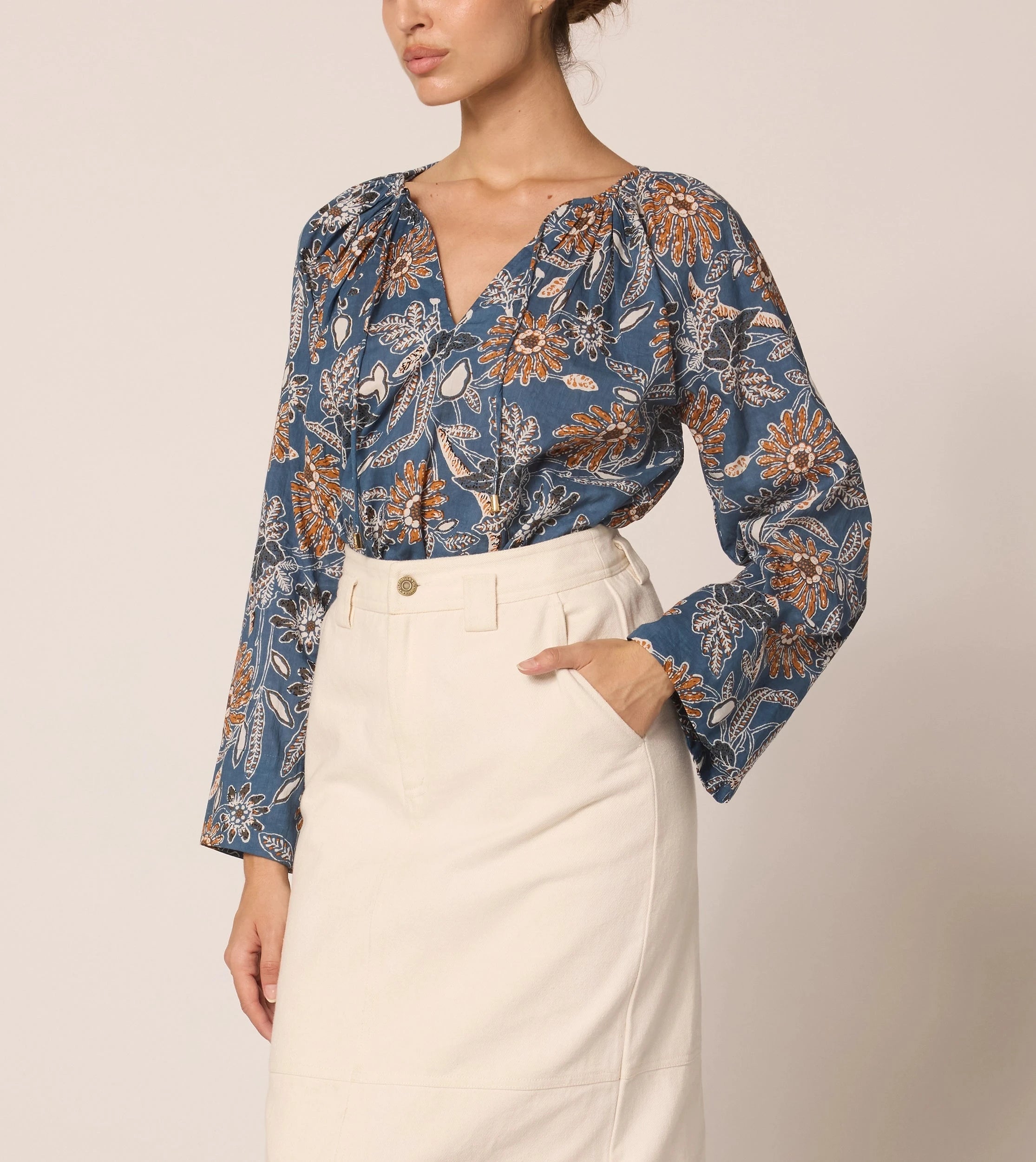 Allison Women's Blouse - Floral Magnolia Print Tops for Casual Wear & Office Outfits | Elegant & Comfortable Shirt for Spring & Summer Fashion