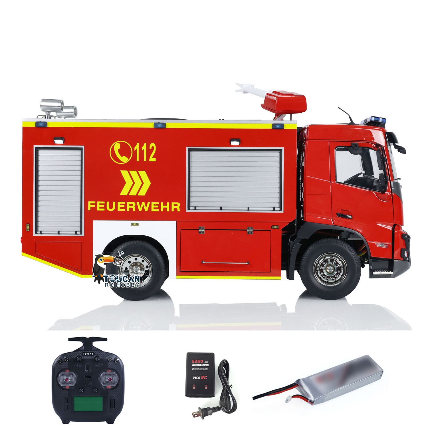 1/14 Scale 4x2 RC Fire Truck with 2-Speed Transmission - Pre-Assembled & Painted - FlySky ST8 Remote Control - Perfect for Firefighting Simulation & RC Car Enthusiasts