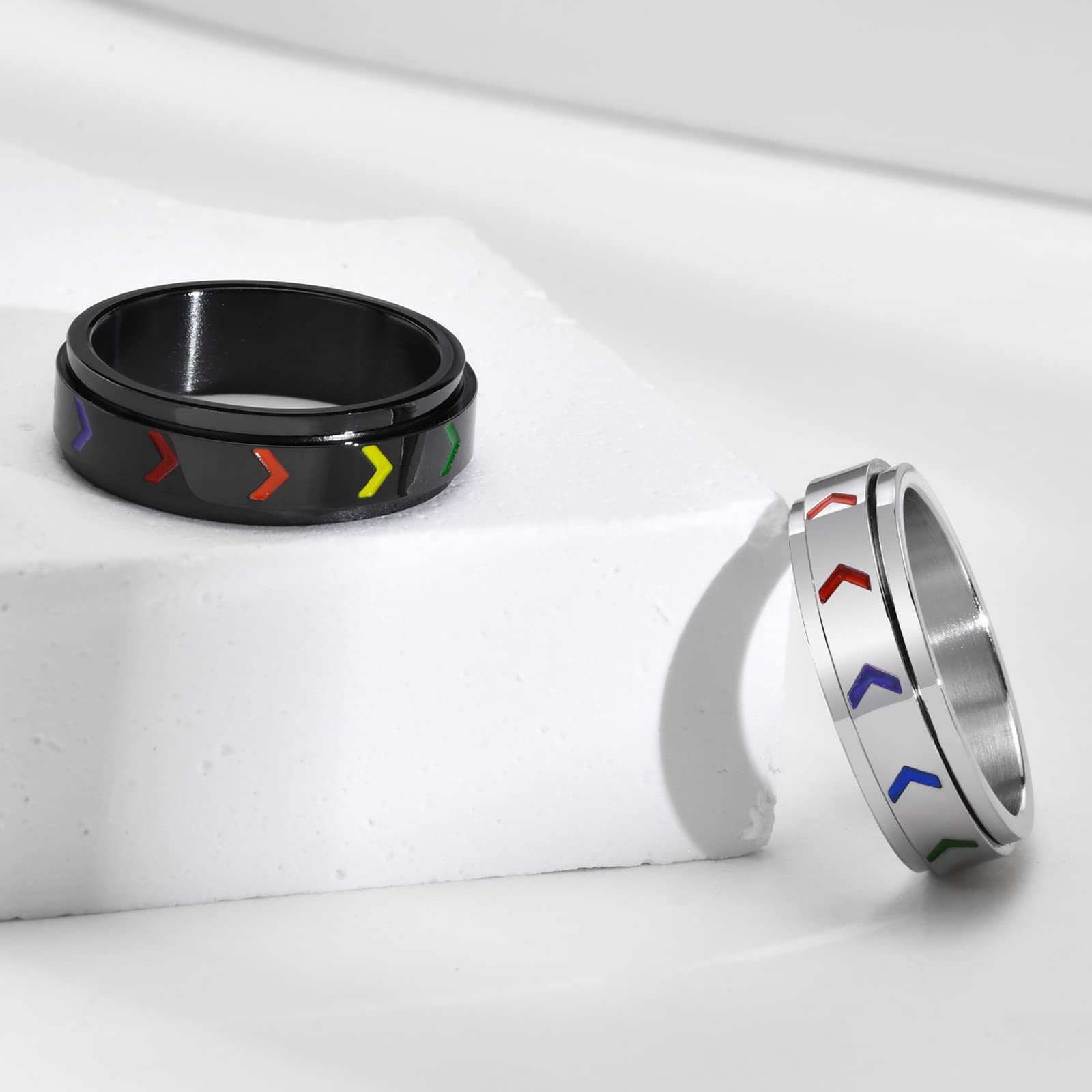 Stainless Steel Inspirational Spinner Ring - 'Be Stronger Than The Storm' Motivational Jewelry for Teens & Adults (Size 6-12) | Rainbow Arrow Rotating Band for Women & Men | Perfect Graduation Gift, Daily Wear & Stress Relief