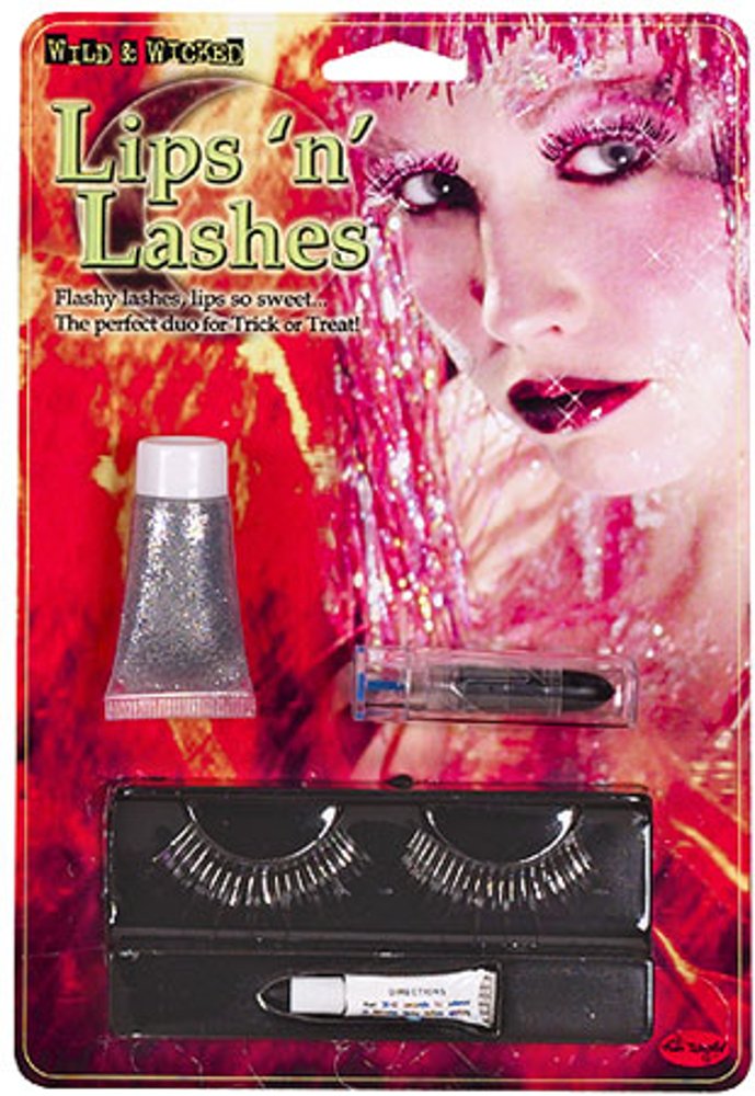 BOS Silver Glitter Lipstick & Eyelash Makeup Kit - Shimmering Cosmetic Set for Party, Halloween & Special Occasions