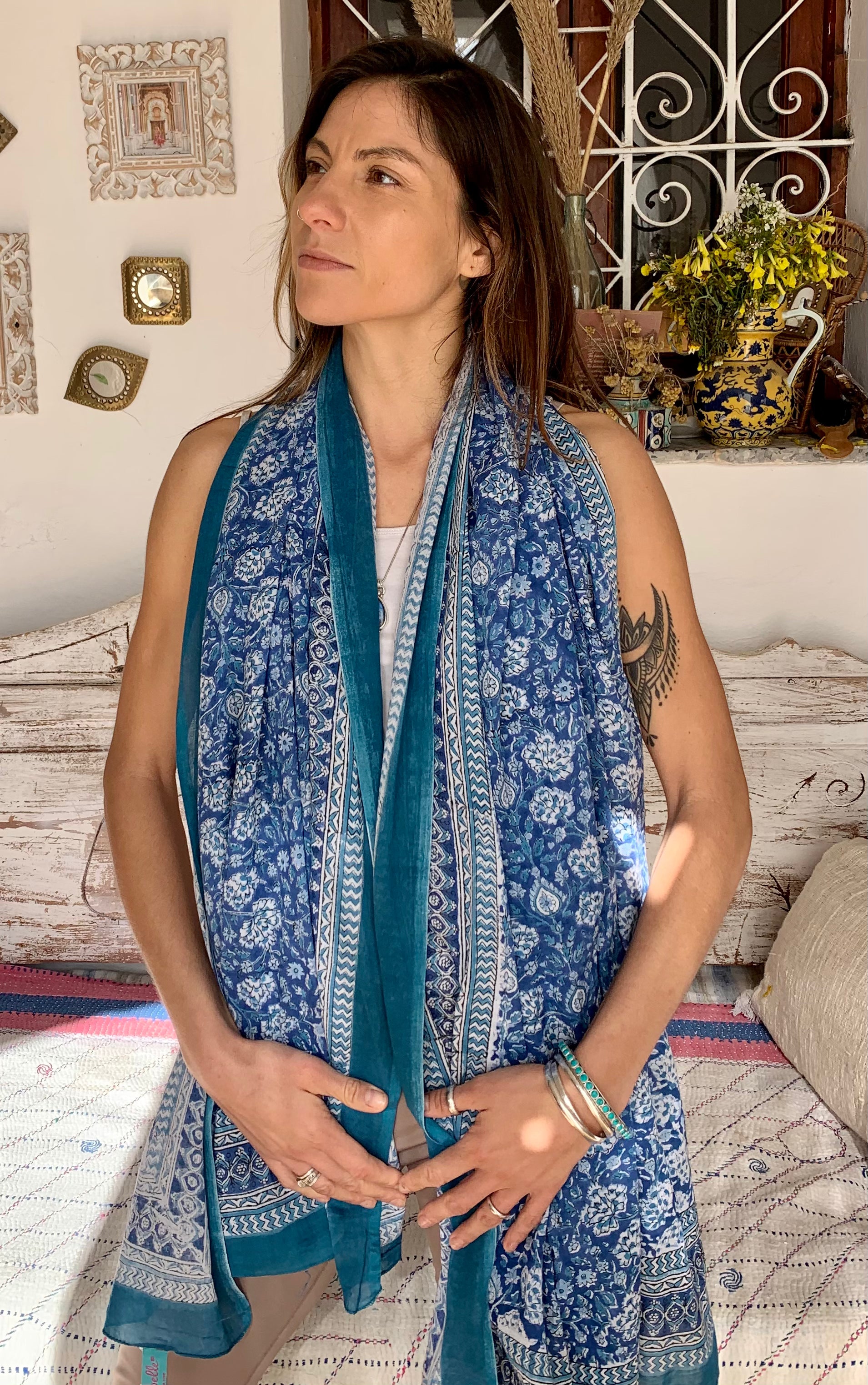 Stylish Block Print Cotton Sarong Pareo Shawl - New Collection for Beach, Pool, and Summer Fashion