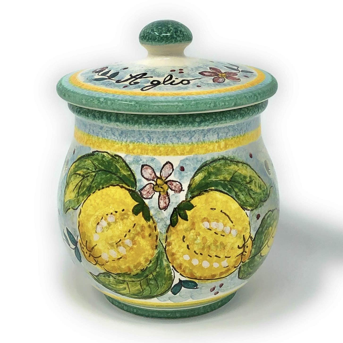 Hand-Painted Italian Ceramic Garlic Jar Holder - Tuscan Art Pottery by CERAMICHE D'ARTE PARRINI | Authentic Made in Italy Home Decor for Kitchen & Dining Room