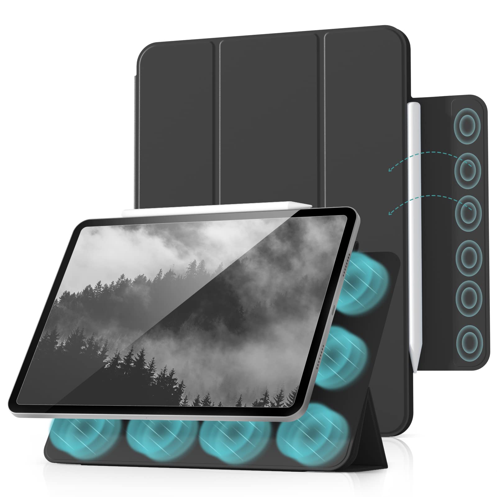 Premium Magnetic Smart Case for iPad Air 5th Gen (2022) & iPad Air 4th Gen (2020) - Slim Trifold Stand Cover with Auto Sleep/Wake & Secure Clasp - 10.9 Inch Protective Case (Black) | Perfect for Work, Travel & Home Use
