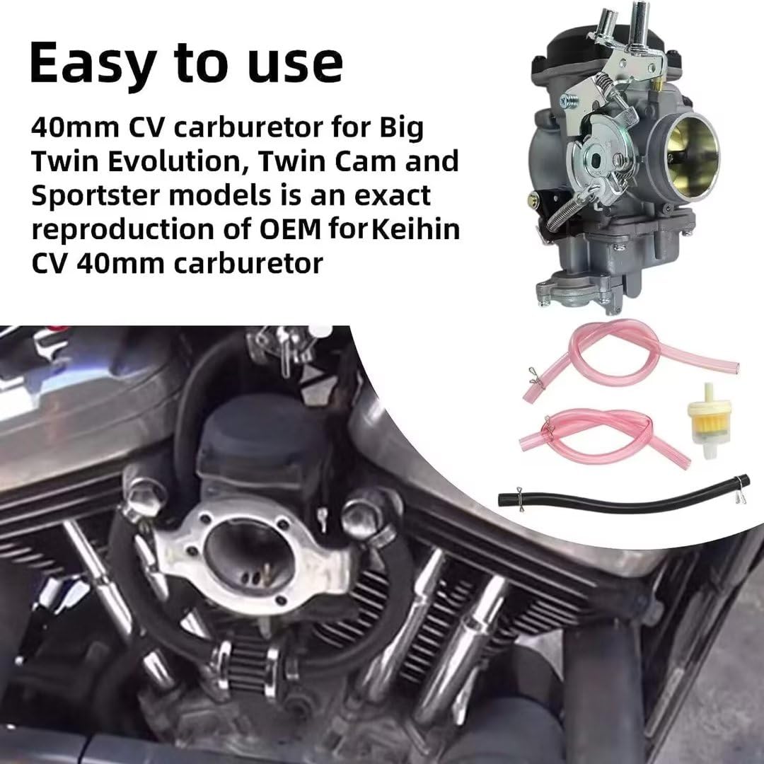 High-Performance 40mm CV Carburetor with Accelerator Pump for Harley-Davidson Models 27421-99C, 27490-04, 27465-04 - Compatible with Touring, Dyna & Softail Bikes - Ideal for Street Performance & Custom Builds