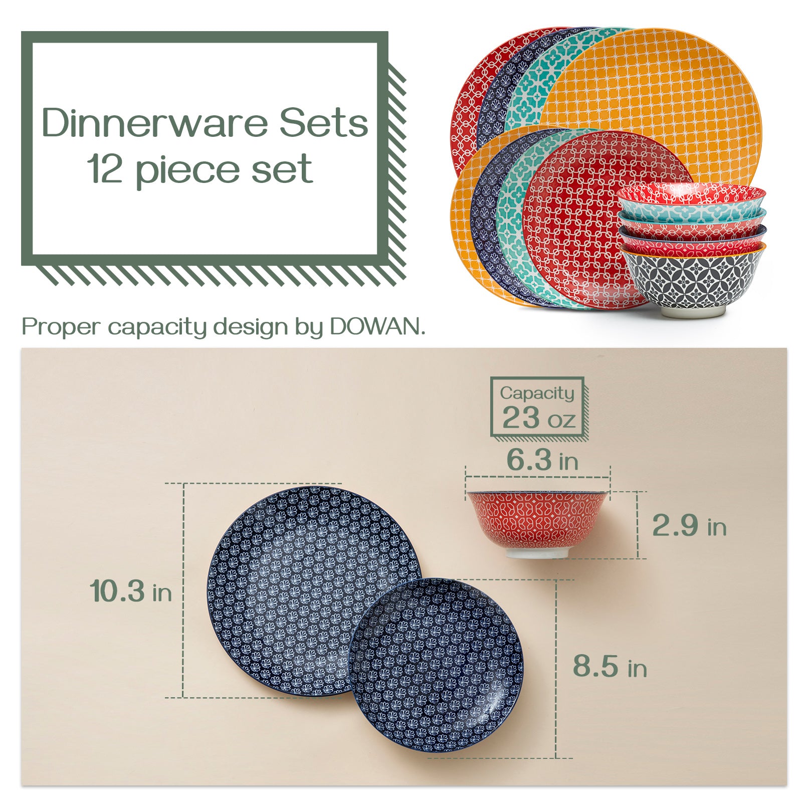 Premium 12-Piece Ceramic Dinnerware Set for 4 - Elegant Stoneware Plates, Bowls & Mugs - Perfect for Family Dinners, Entertaining Guests & Everyday Use