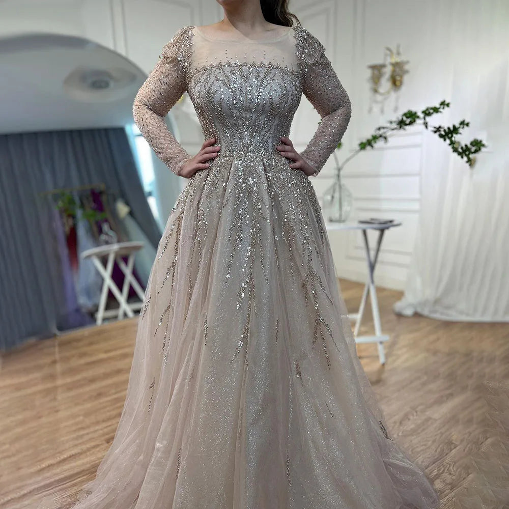 Elegant Dusty Pink Long Sleeve Evening Gown - Luxury Dubai Party Dress for Women LA71915 | Perfect for Weddings, Galas & Formal Events